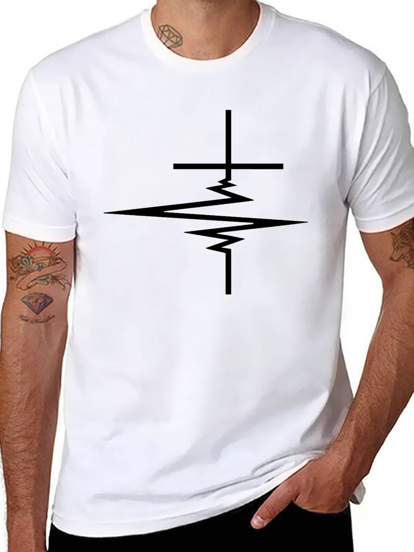 Cross Heartbeat Graphic Tee - Black