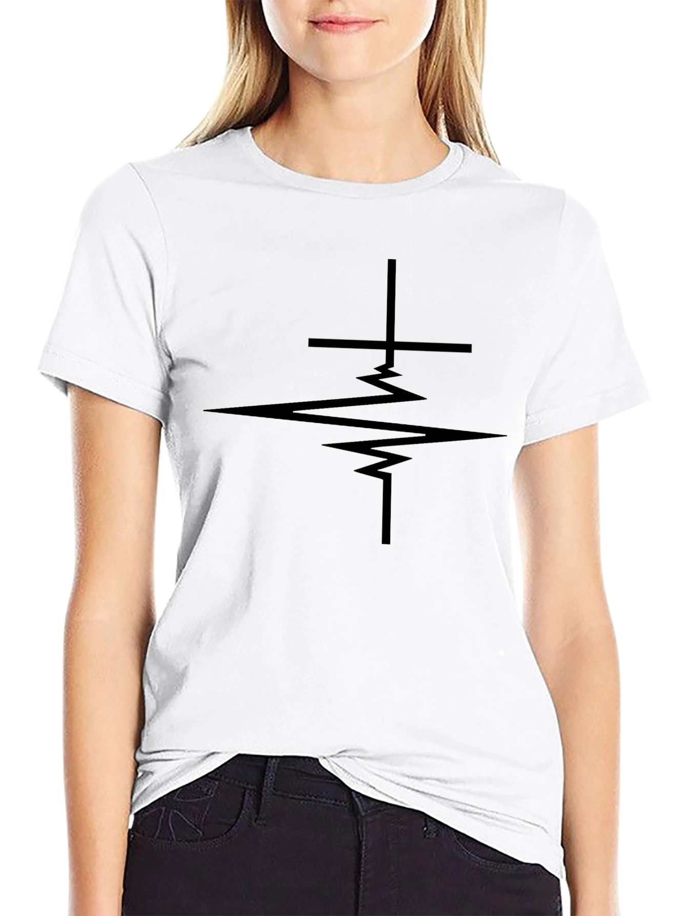 Cross Heartbeat Graphic Tee - Black