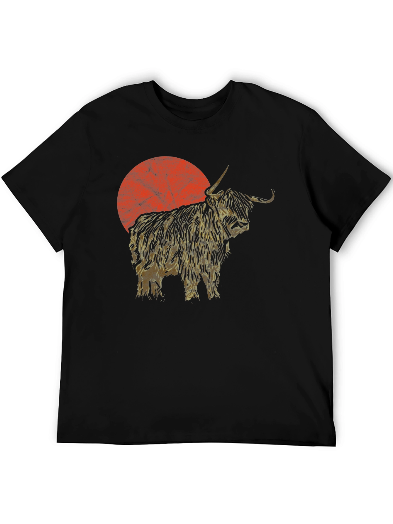 Highland Cow Sunset Graphic Tee - Black Cotton T-Shirt