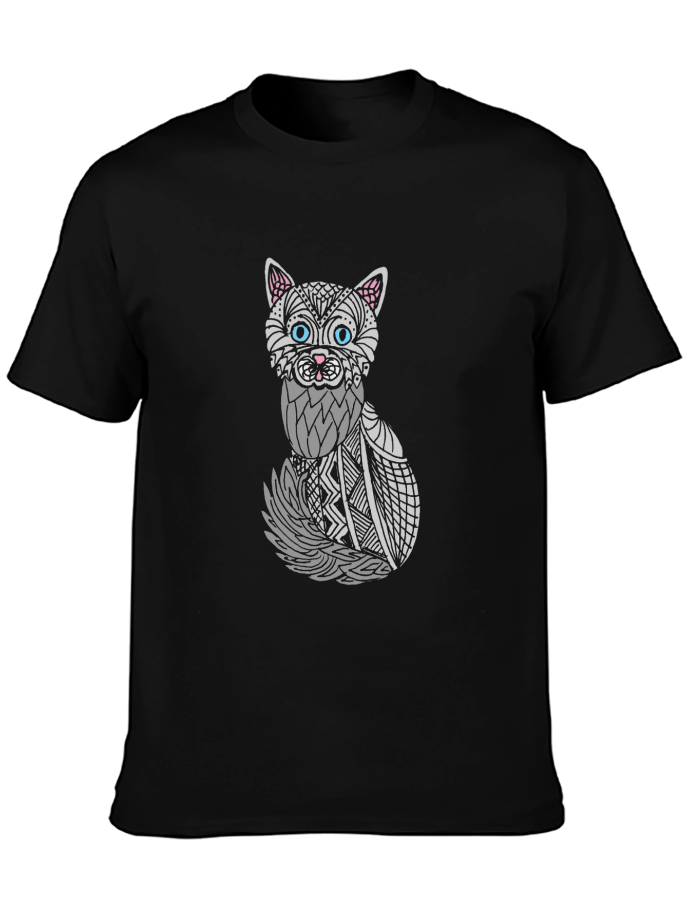 Abstract Cat Graphic T-Shirt - Unisex Black Tee