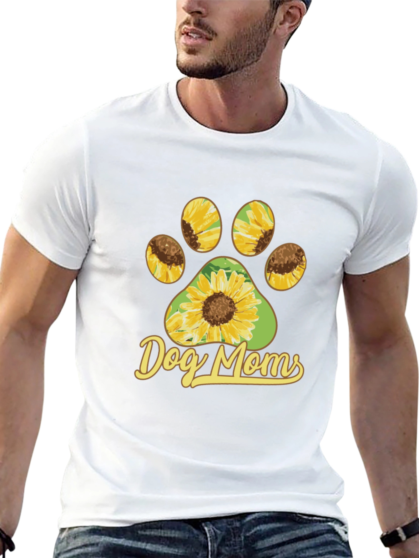 Dog Moms Sunflower Paw Print T-Shirt
