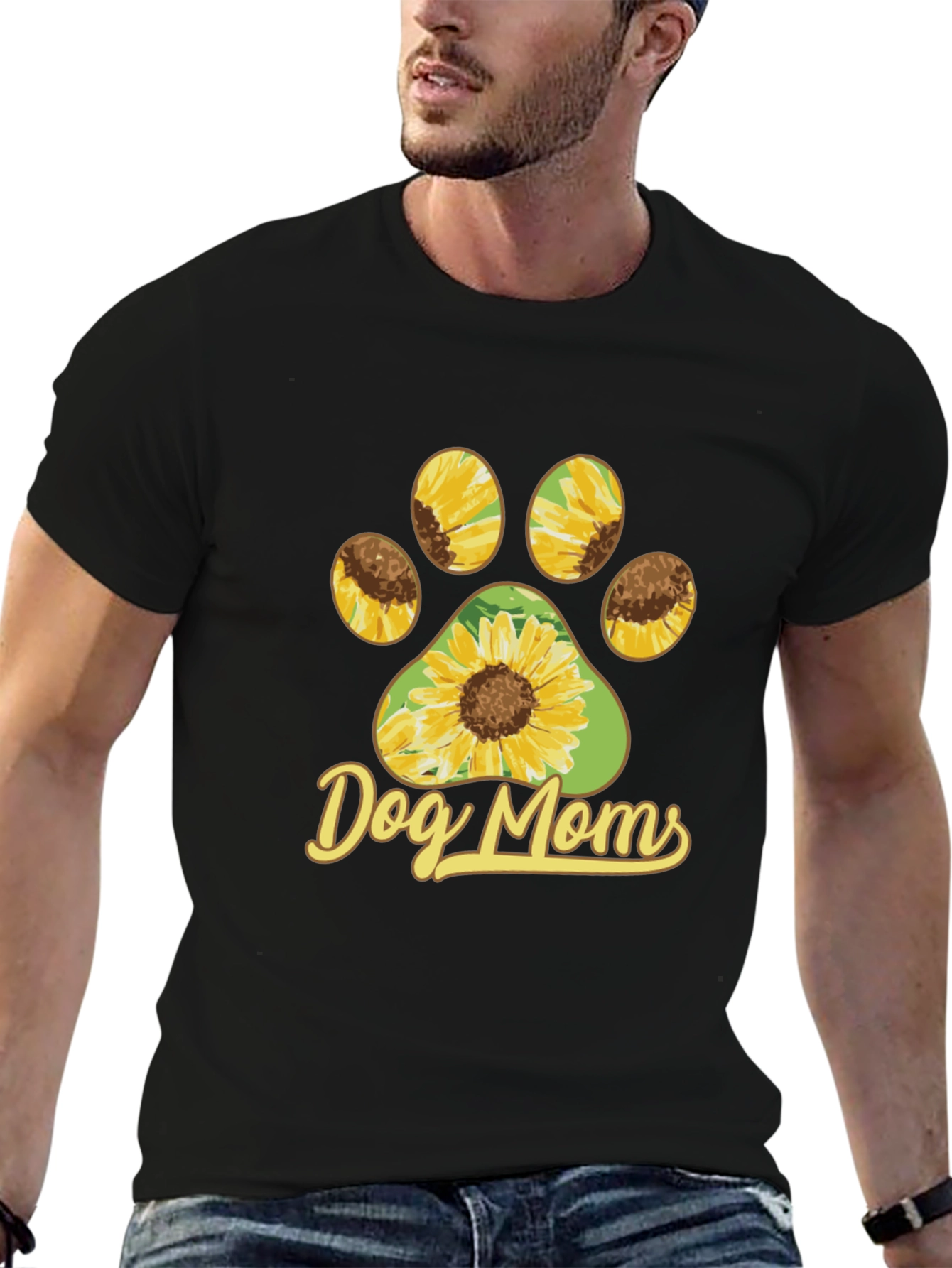 Dog Moms Sunflower Paw Print T-Shirt