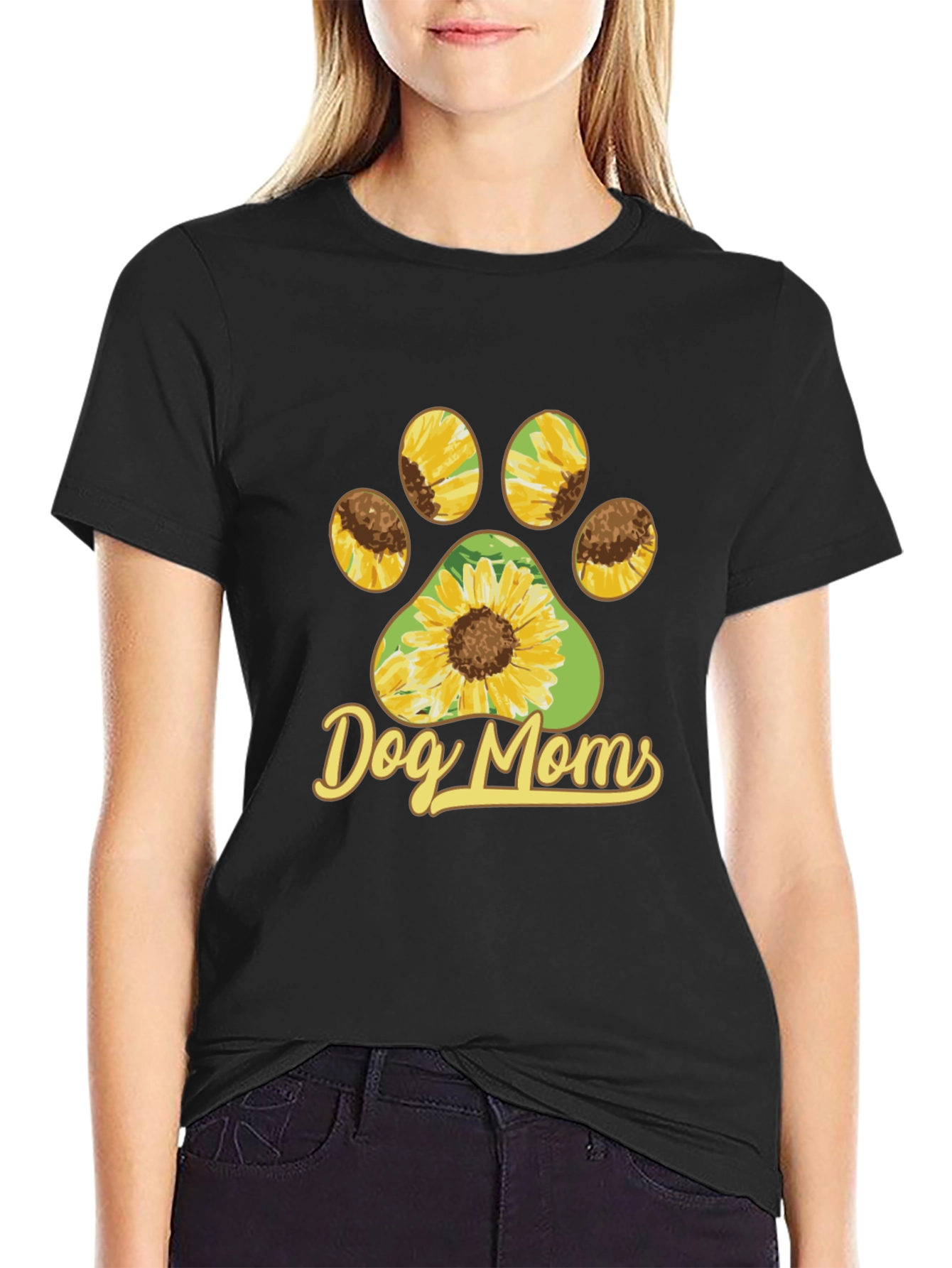 Dog Moms Sunflower Paw Print T-Shirt