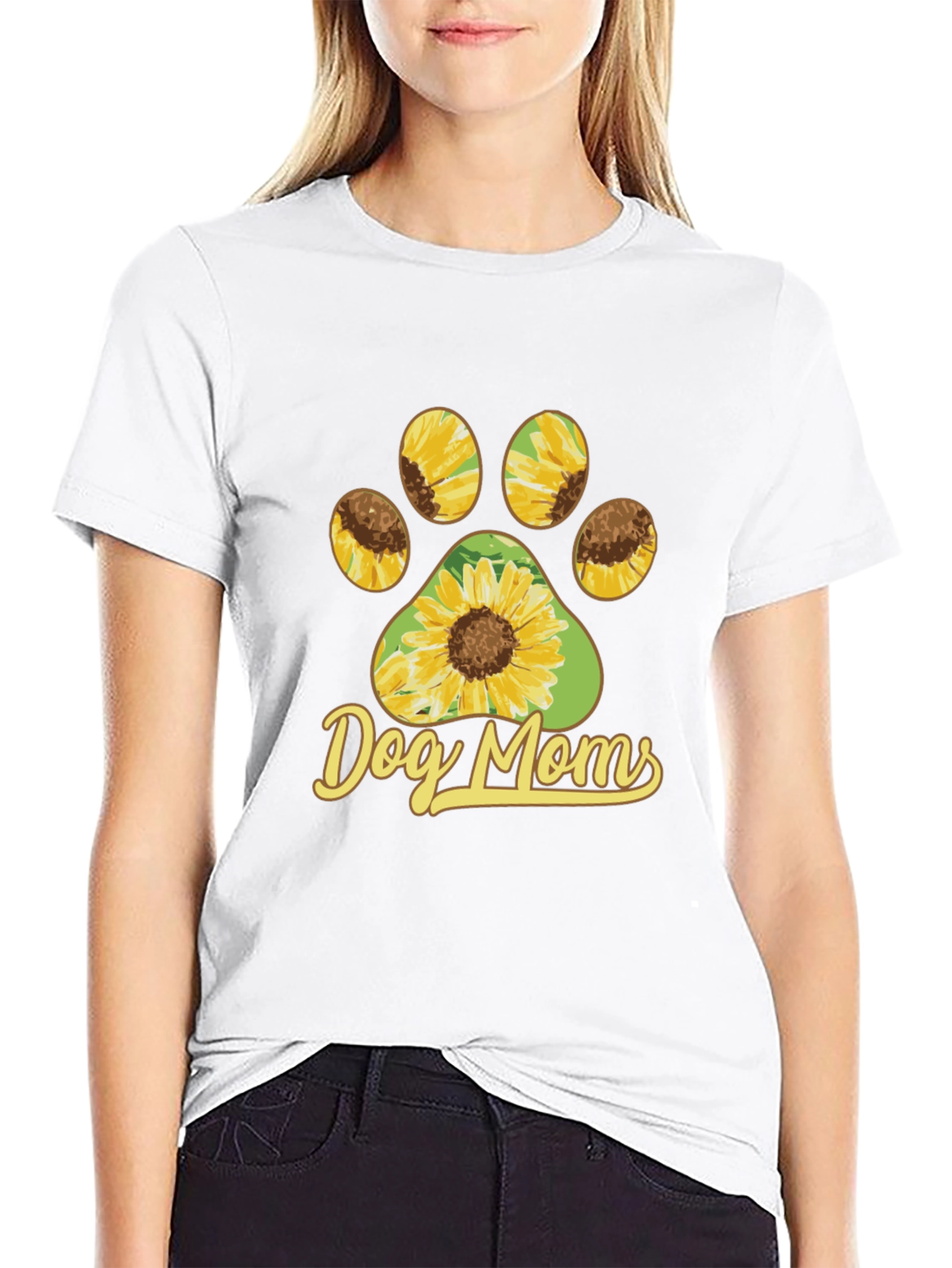 Dog Moms Sunflower Paw Print T-Shirt