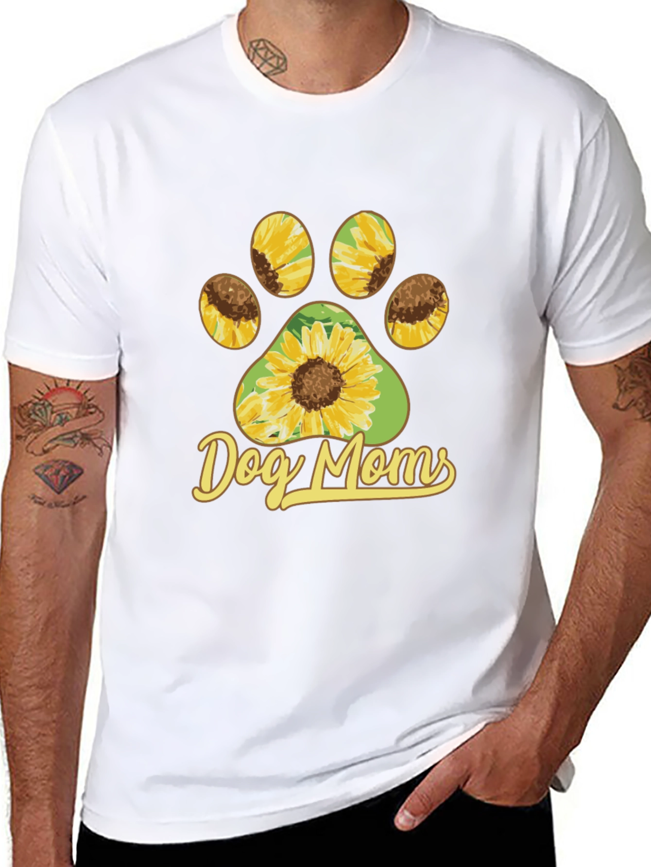 Dog Moms Sunflower Paw Print T-Shirt