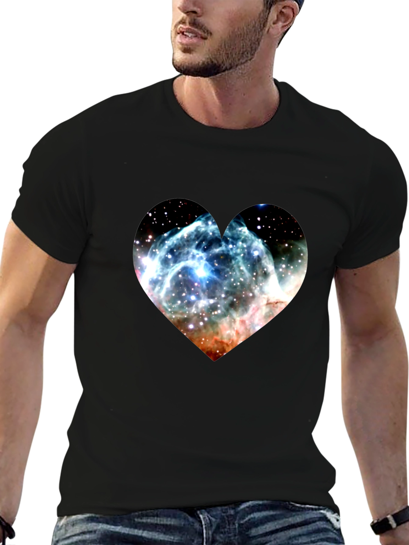 Nebula Heart Graphic Tee - Soft Black Cotton Blend