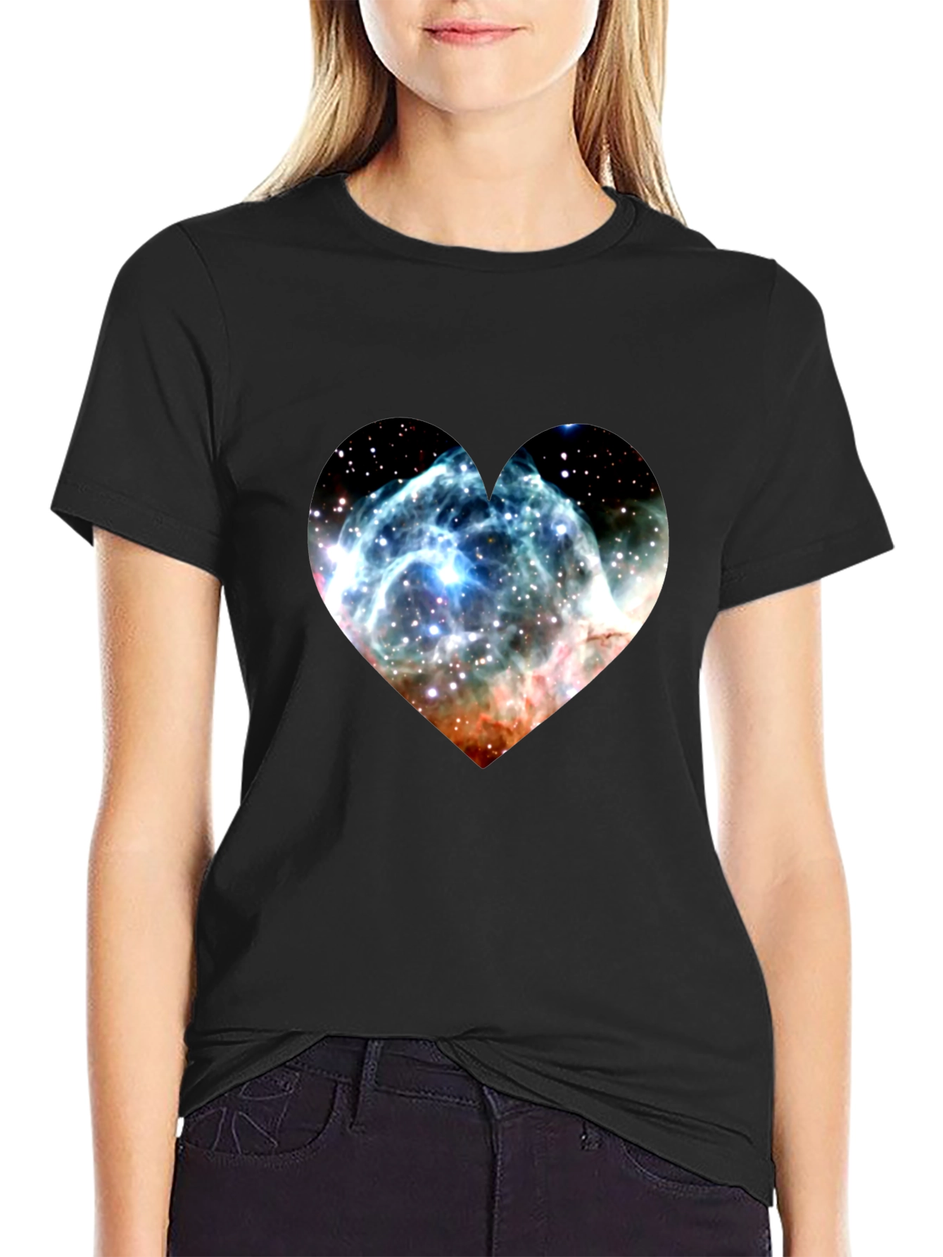 Nebula Heart Graphic Tee - Soft Black Cotton Blend