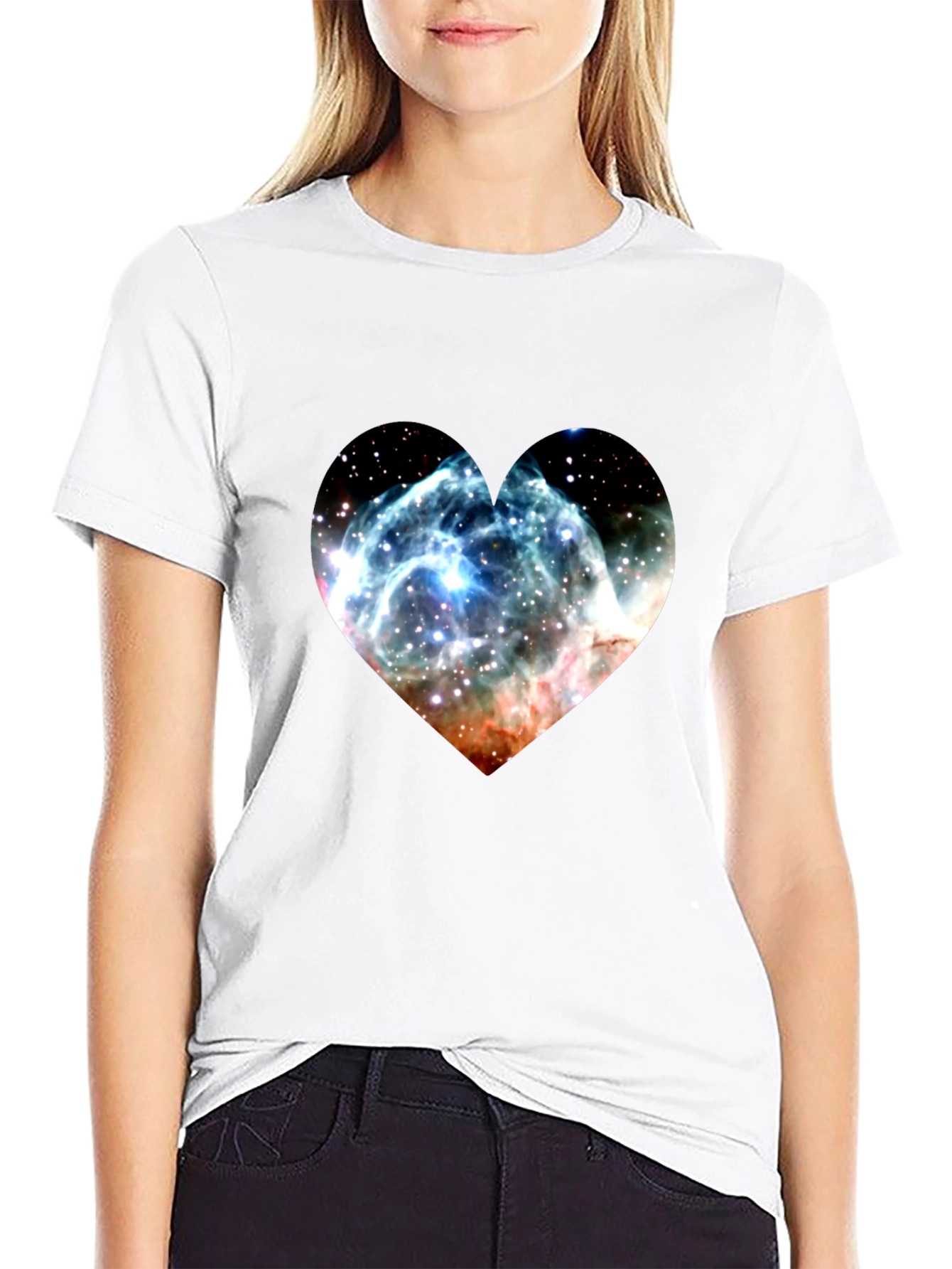 Nebula Heart Graphic Tee - Soft Black Cotton Blend