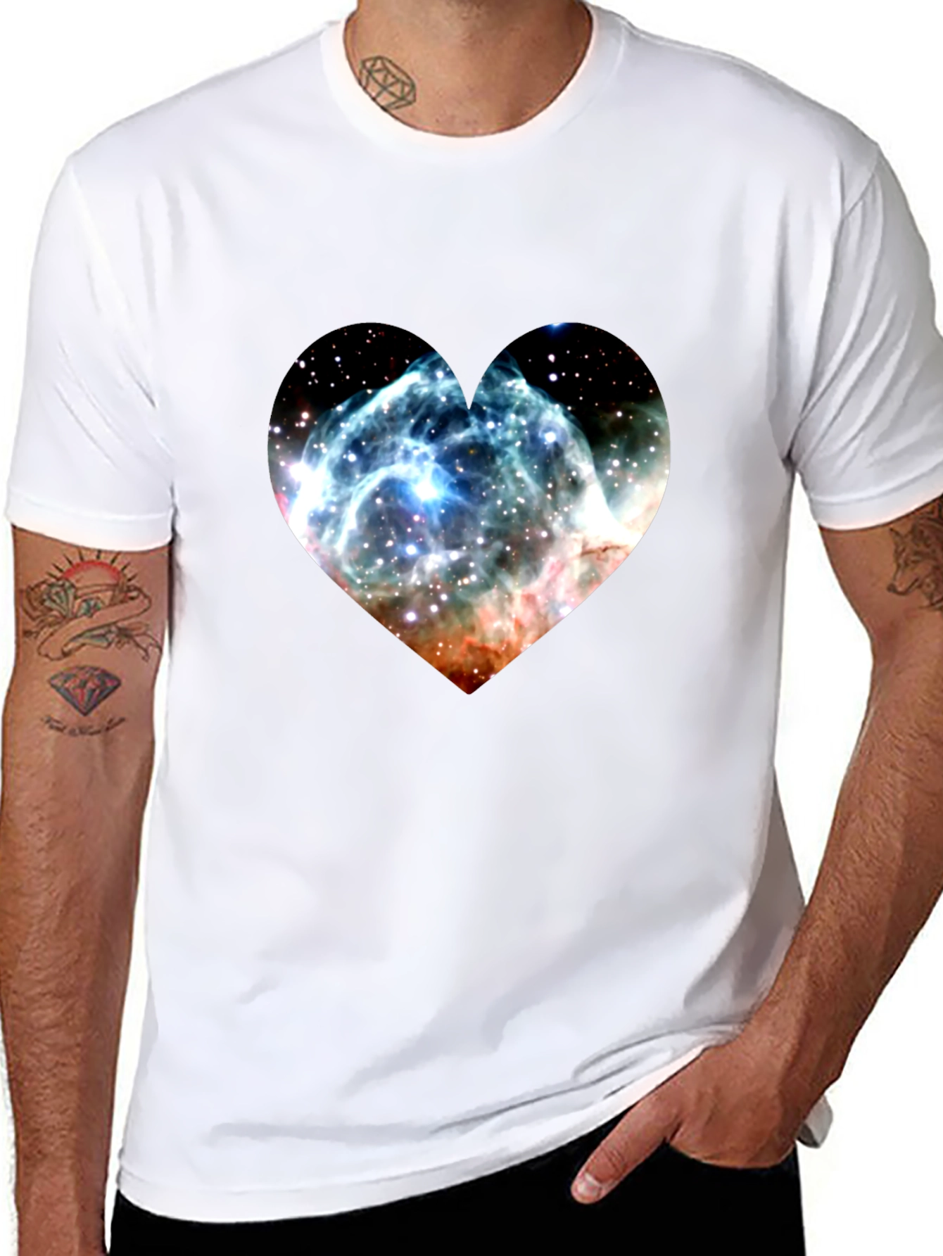 Nebula Heart Graphic Tee - Soft Black Cotton Blend