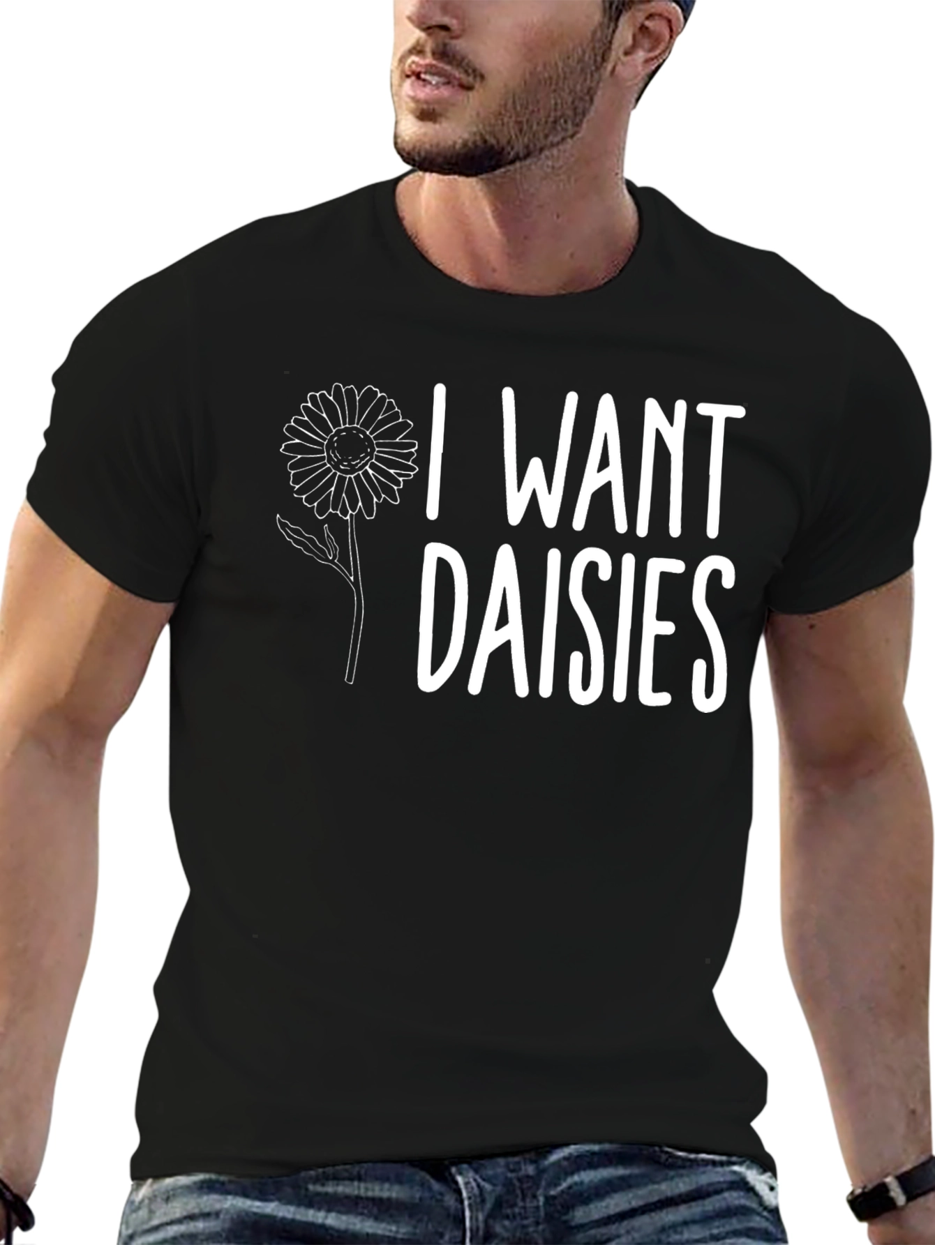 I Want Daisies Graphic Tee - Black Cotton T-Shirt