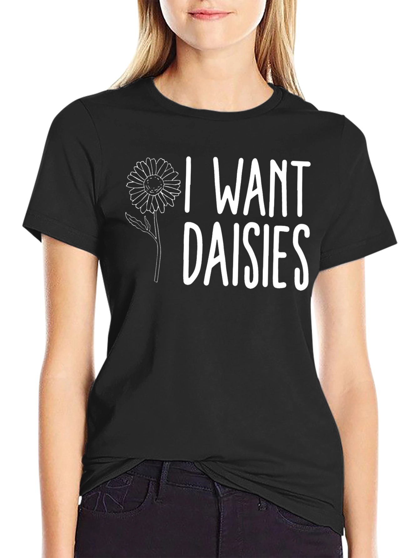 I Want Daisies Graphic Tee - Black Cotton T-Shirt