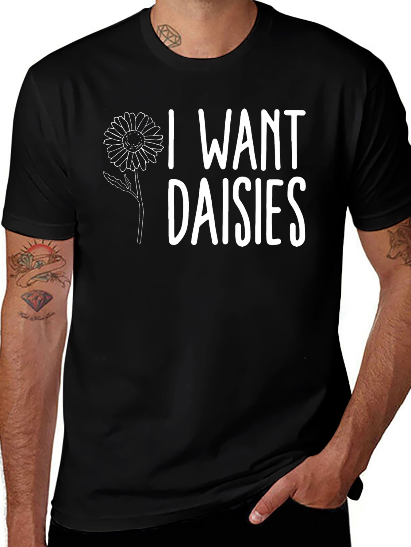 I Want Daisies Graphic Tee - Black Cotton T-Shirt