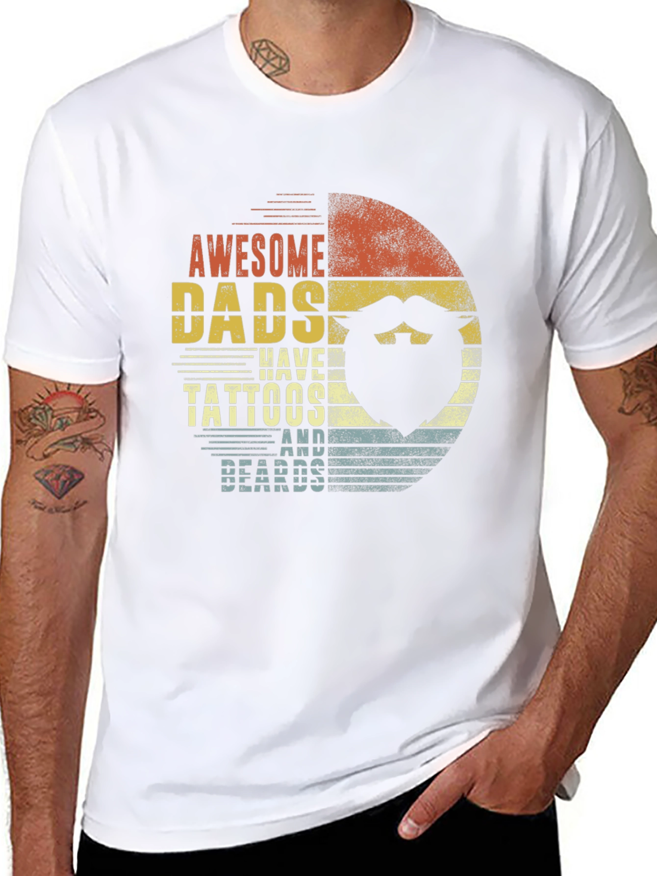 Awesome Dads Tattoos & Beards Graphic T-Shirt