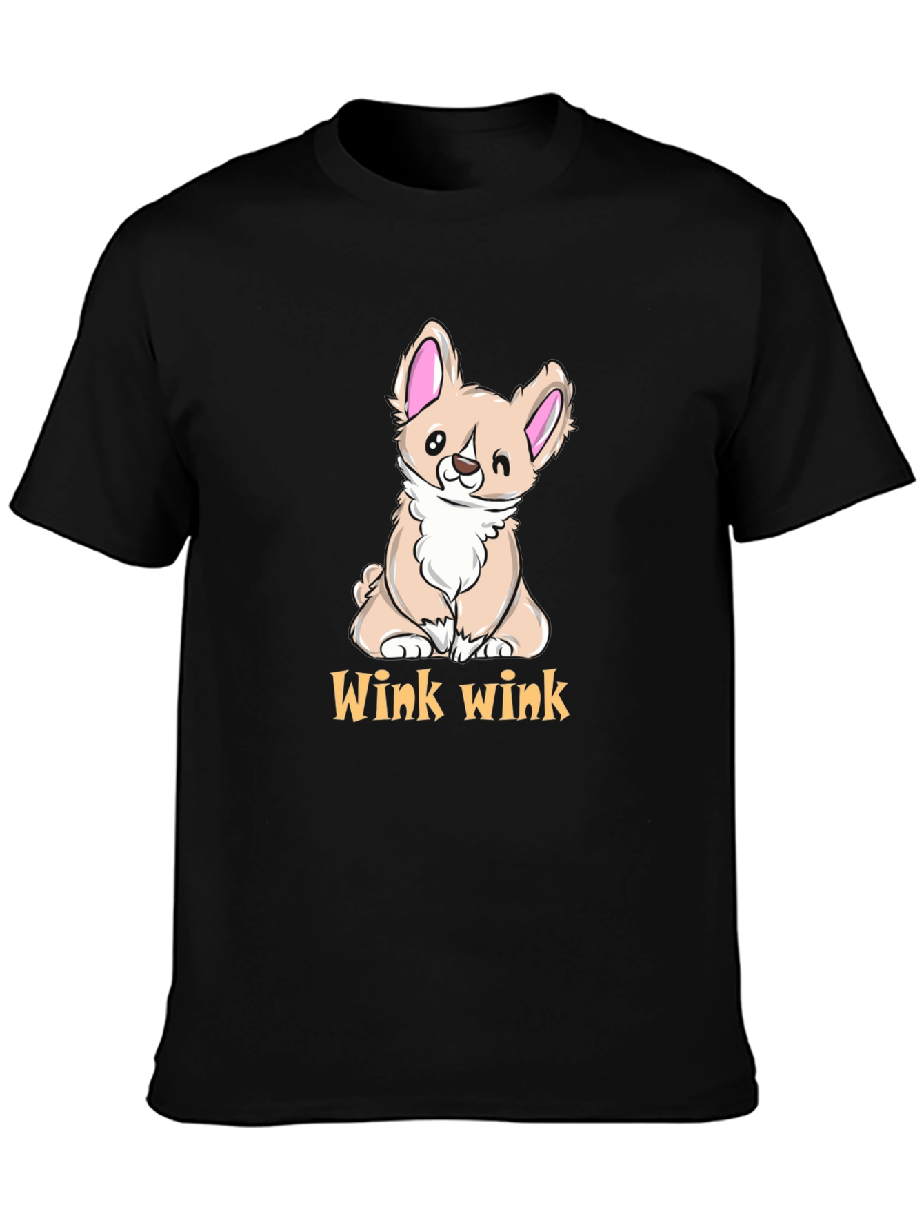 Cute Corgi Wink Wink Black T-Shirt