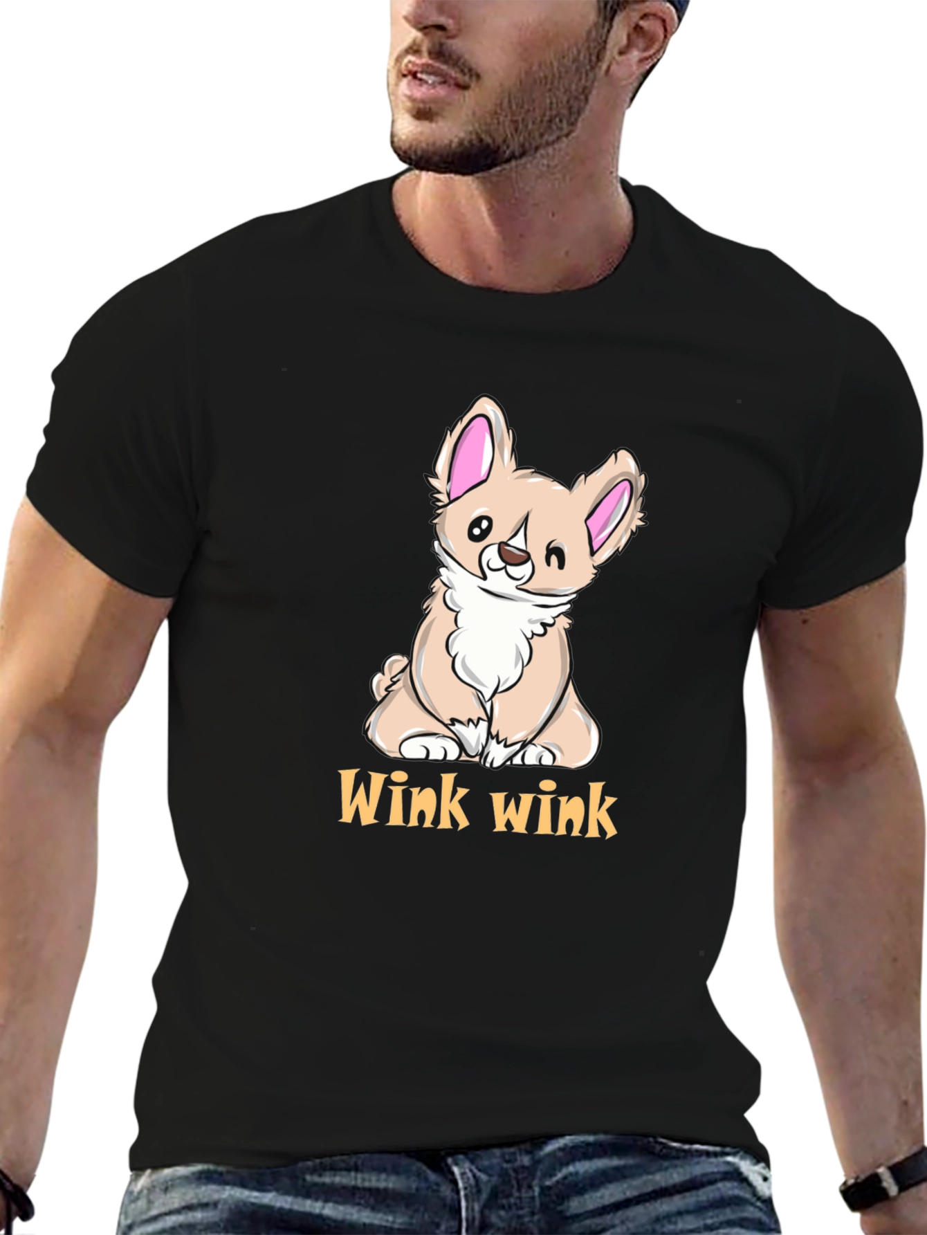 Cute Corgi Wink Wink Black T-Shirt