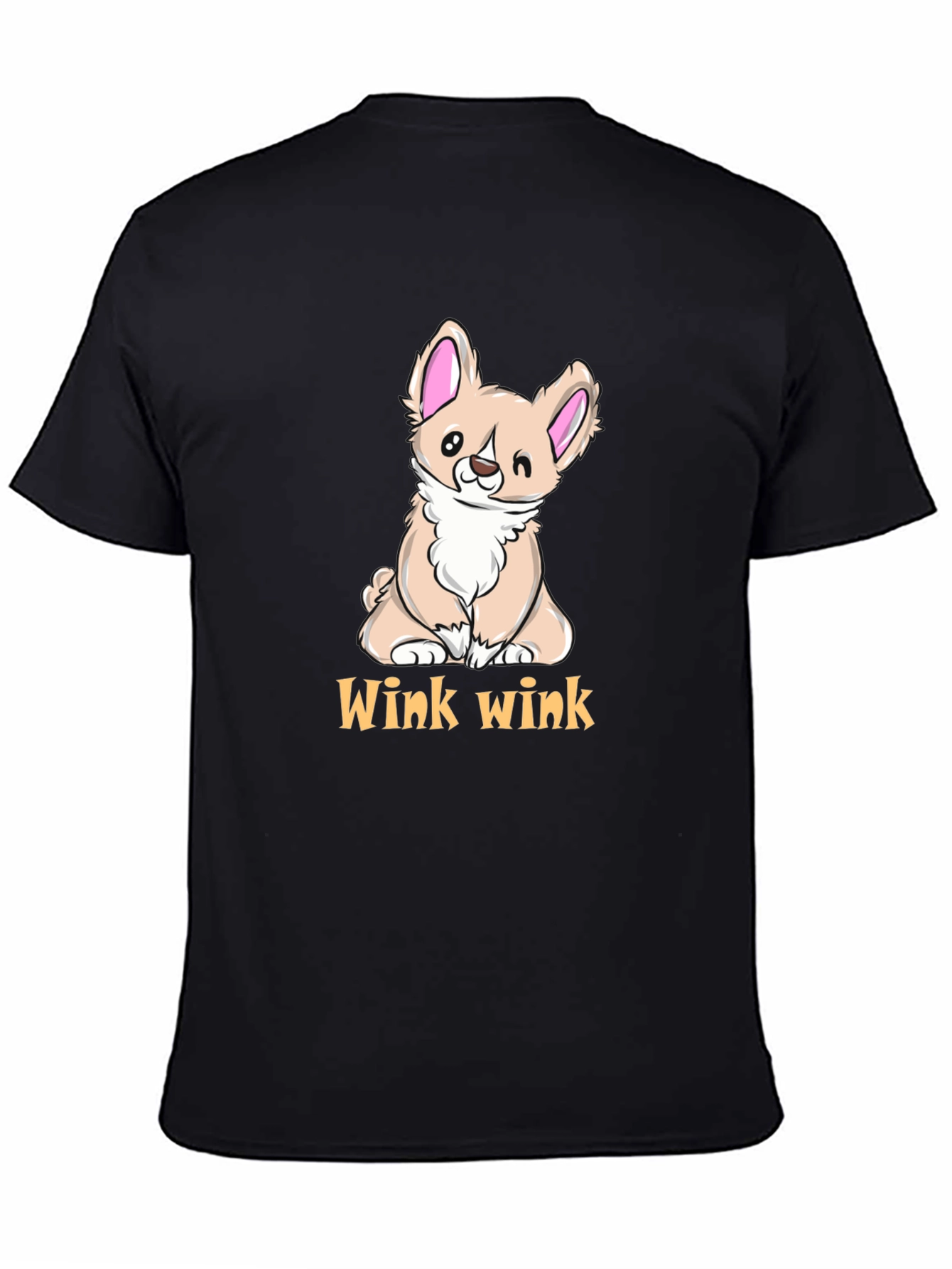 Cute Corgi Wink Wink Black T-Shirt