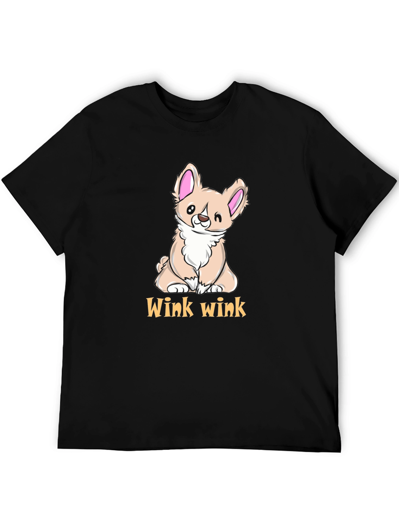 Cute Corgi Wink Wink Black T-Shirt