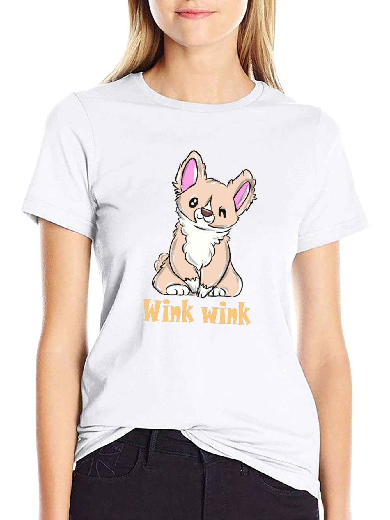 Cute Corgi Wink Wink Black T-Shirt