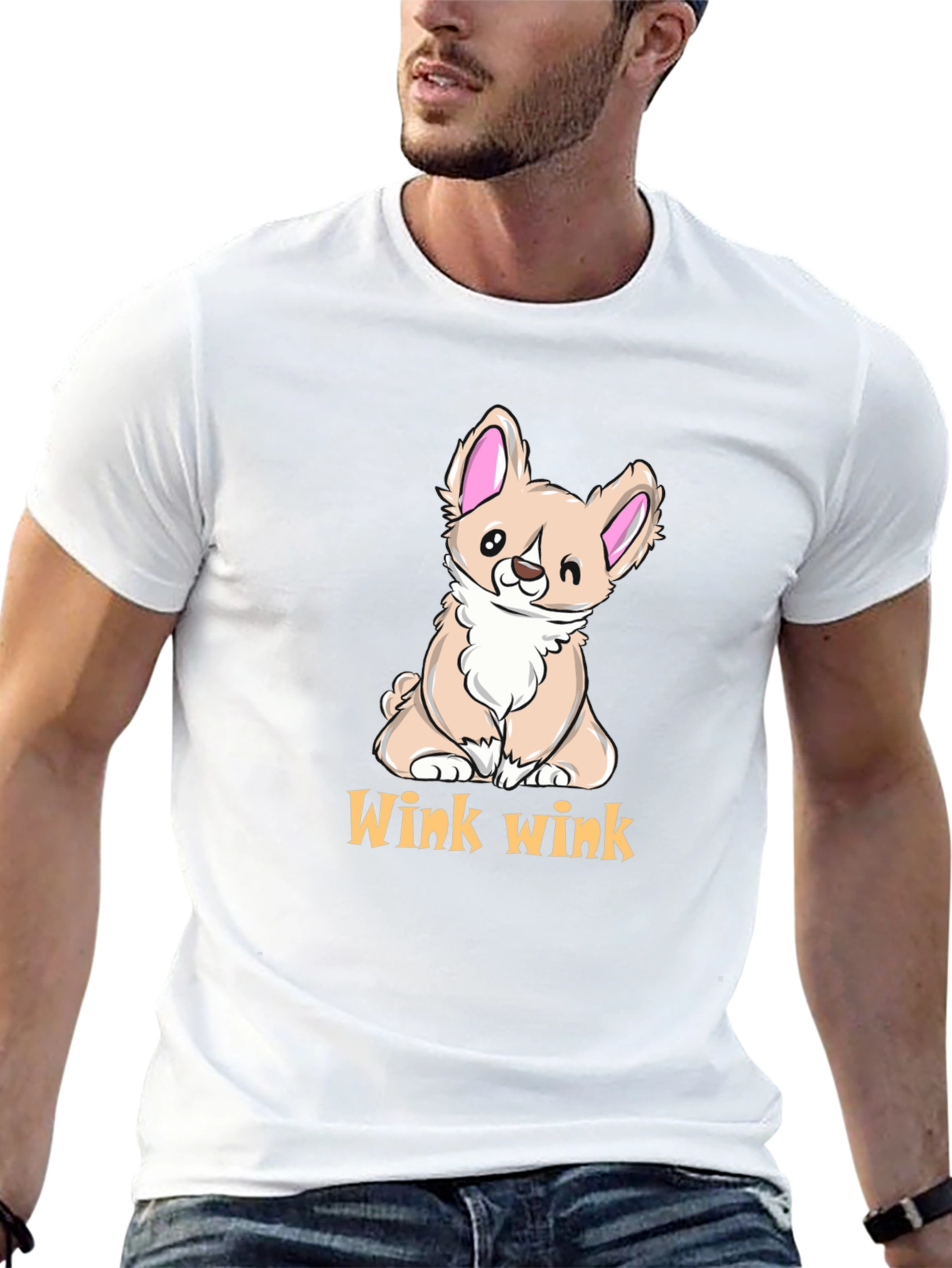 Cute Corgi Wink Wink Black T-Shirt