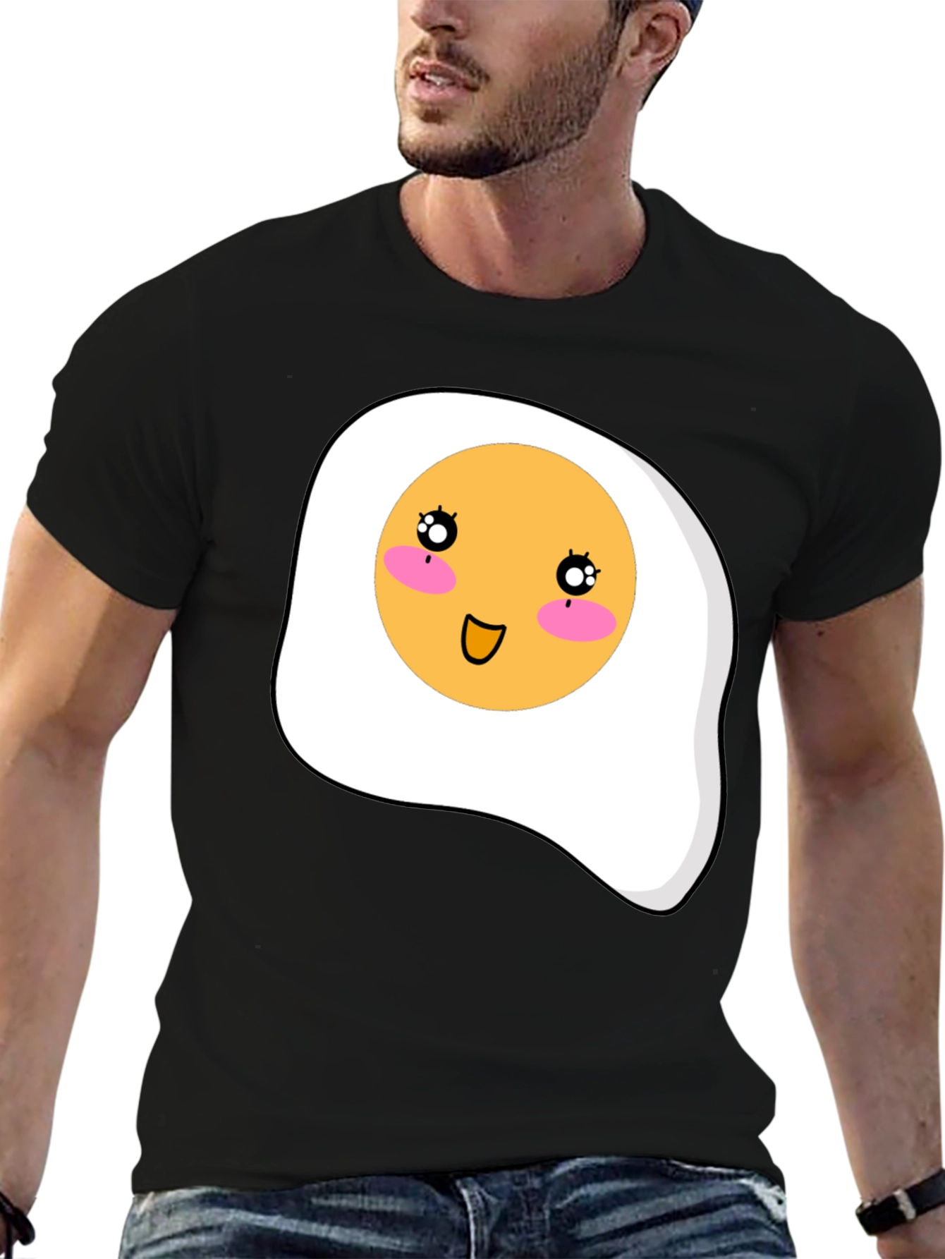 Cute Egg Graphic T-Shirt - Black Casual Tee