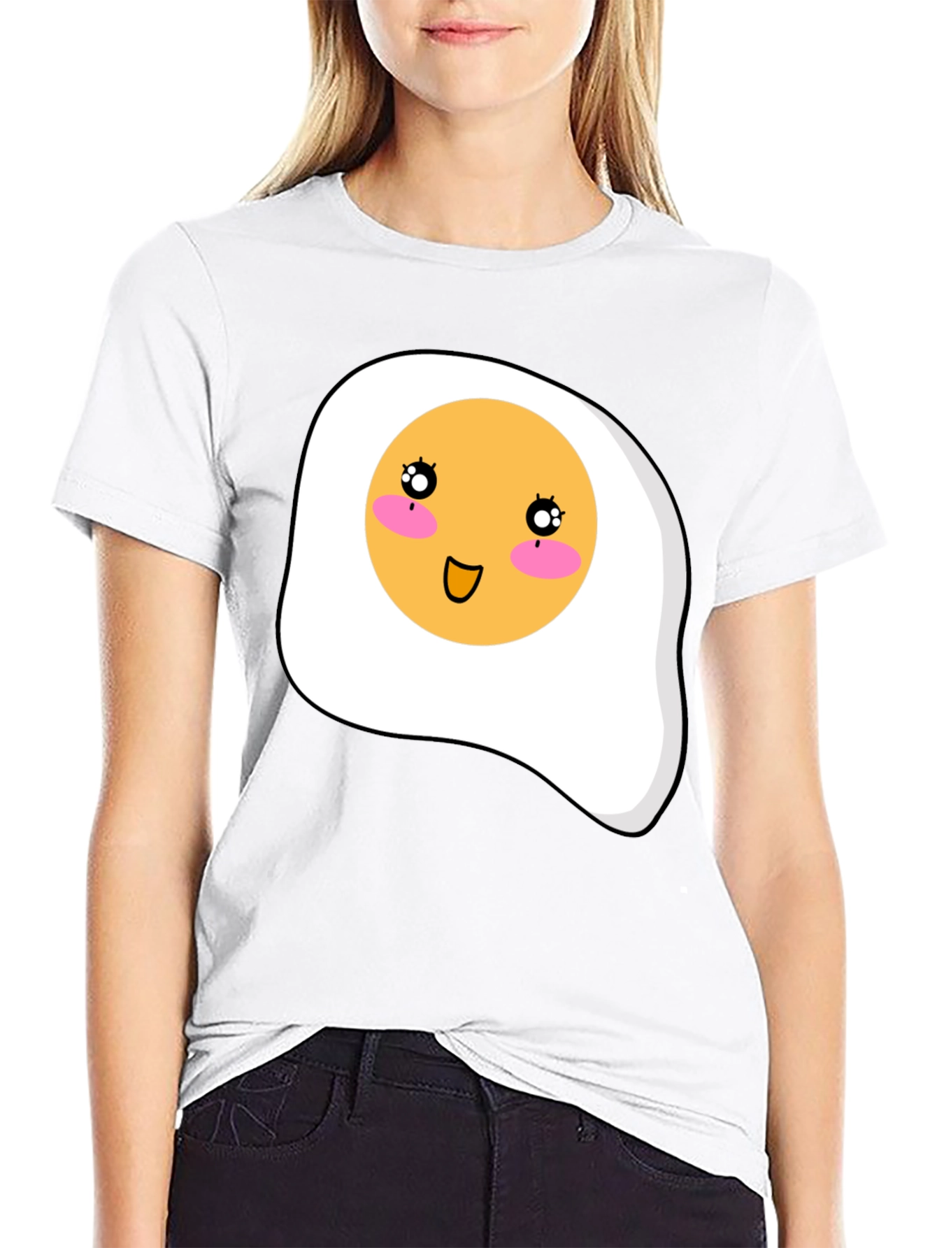 Cute Egg Graphic T-Shirt - Black Casual Tee