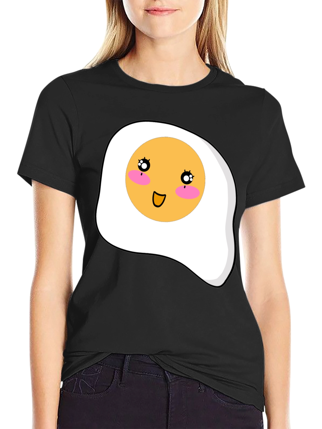 Cute Egg Graphic T-Shirt - Black Casual Tee