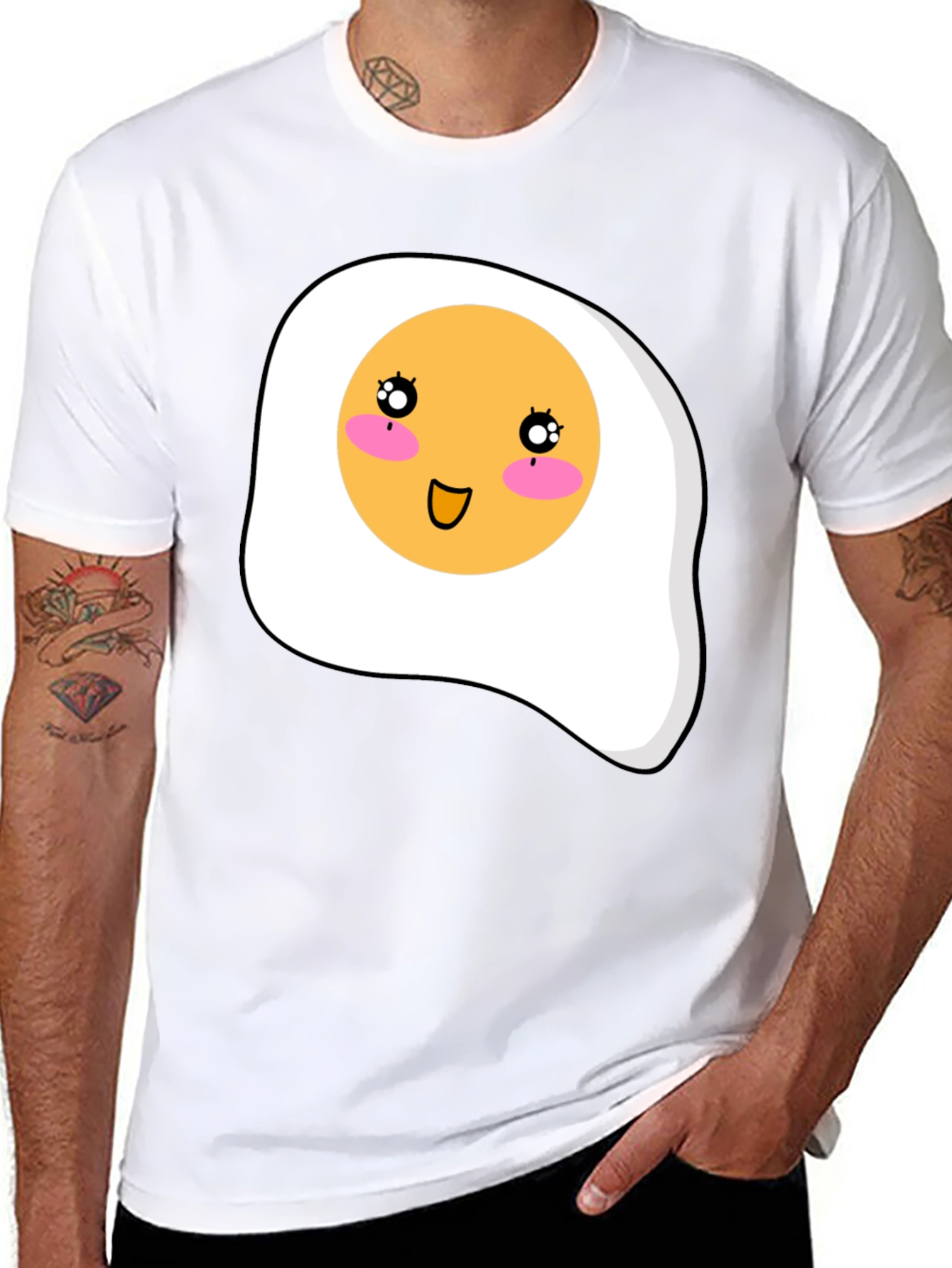 Cute Egg Graphic T-Shirt - Black Casual Tee