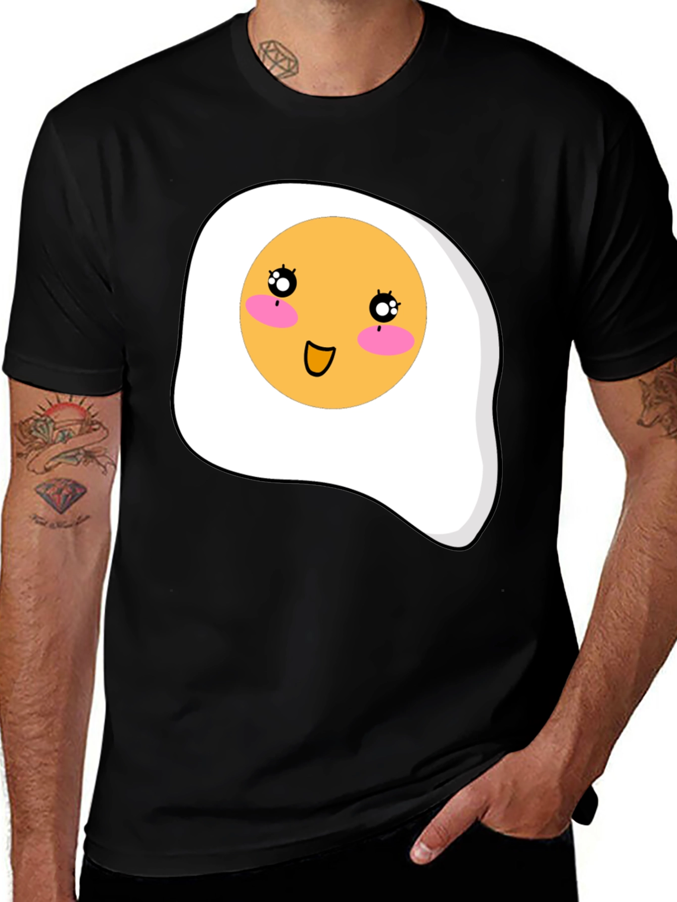 Cute Egg Graphic T-Shirt - Black Casual Tee