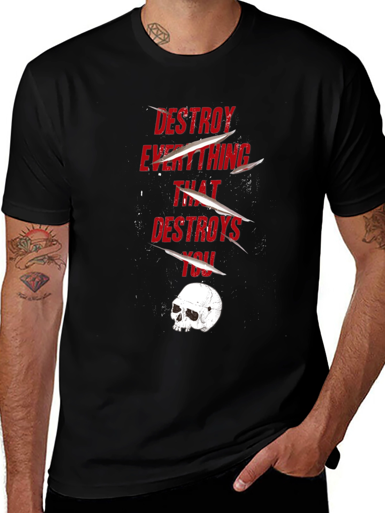 Destroy Everything T-Shirt Skull Graphic Tee Casual Wear