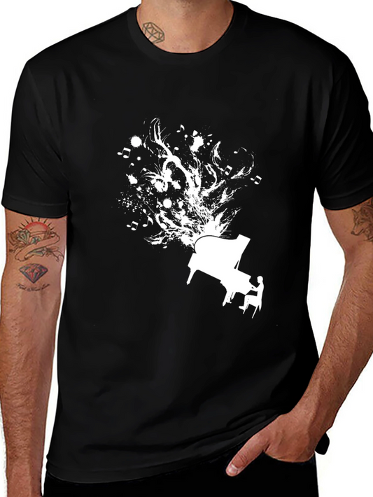 Piano Music Graphic Tee - Stylish Black Cotton Shirt