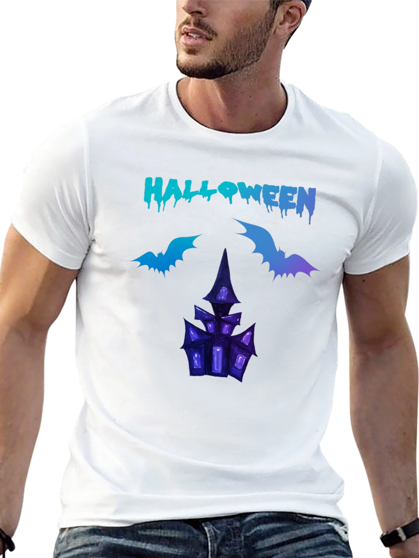 Halloween T-Shirt with Spooky House Design