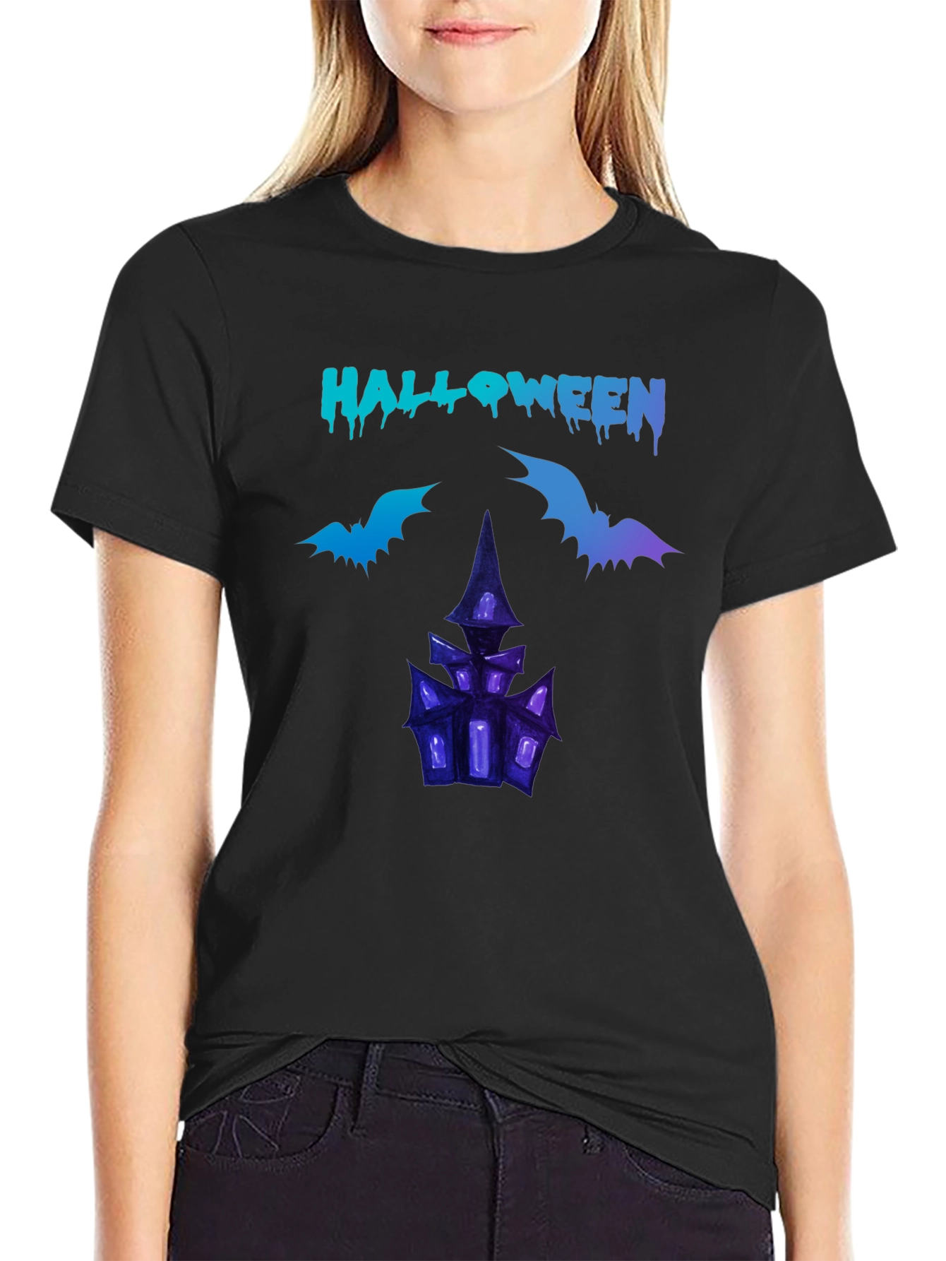 Halloween T-Shirt with Spooky House Design