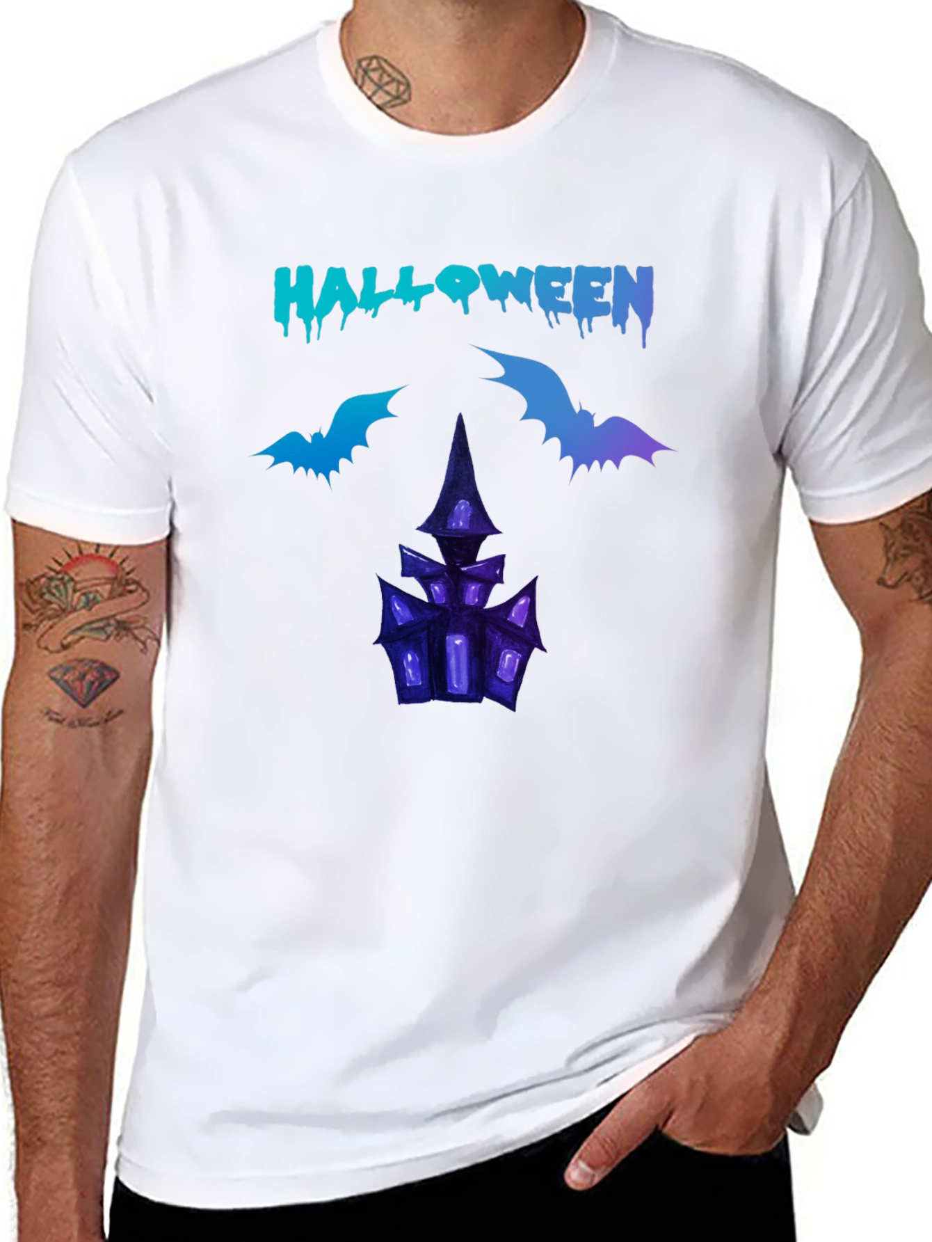 Halloween T-Shirt with Spooky House Design
