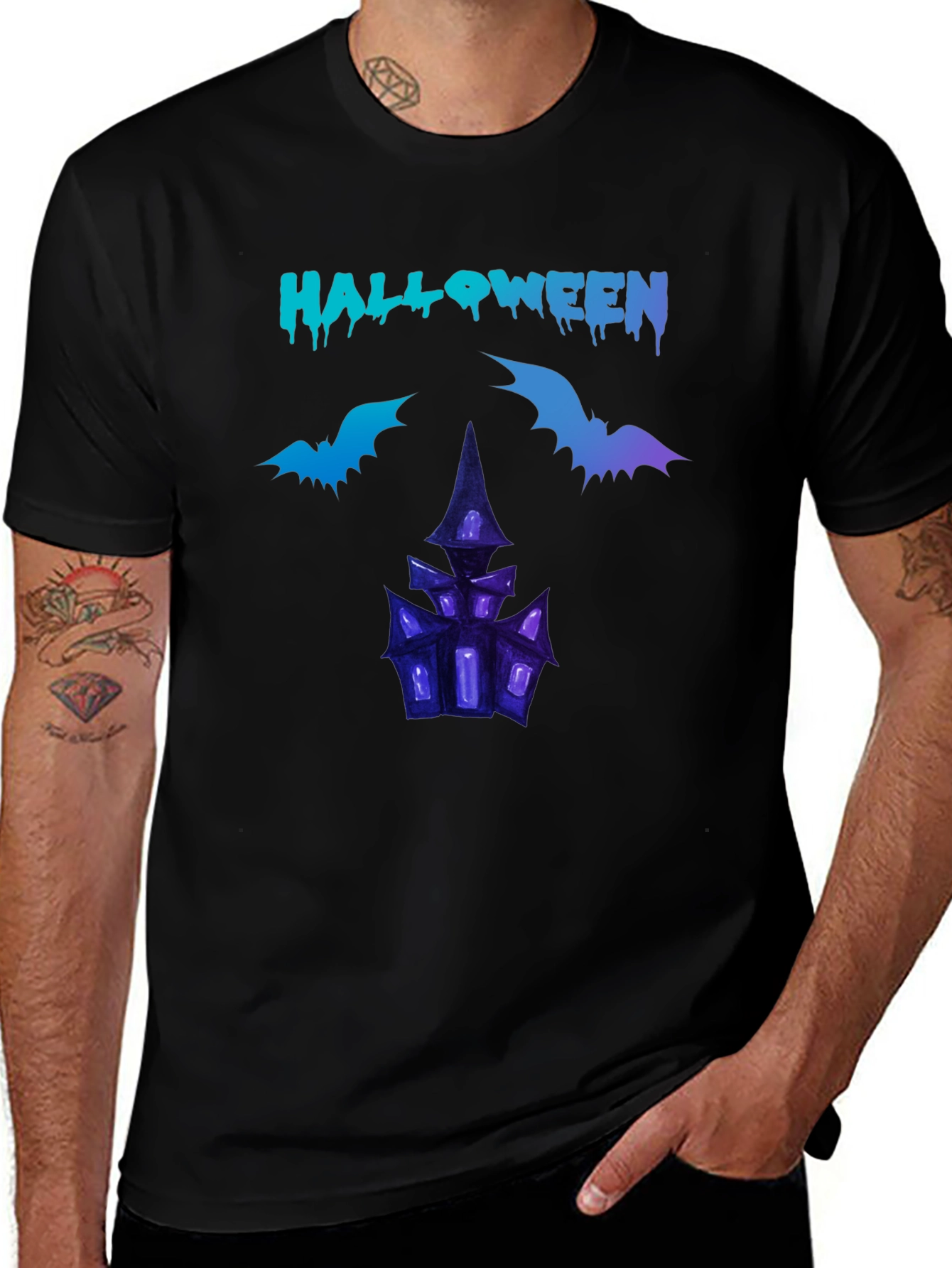 Halloween T-Shirt with Spooky House Design