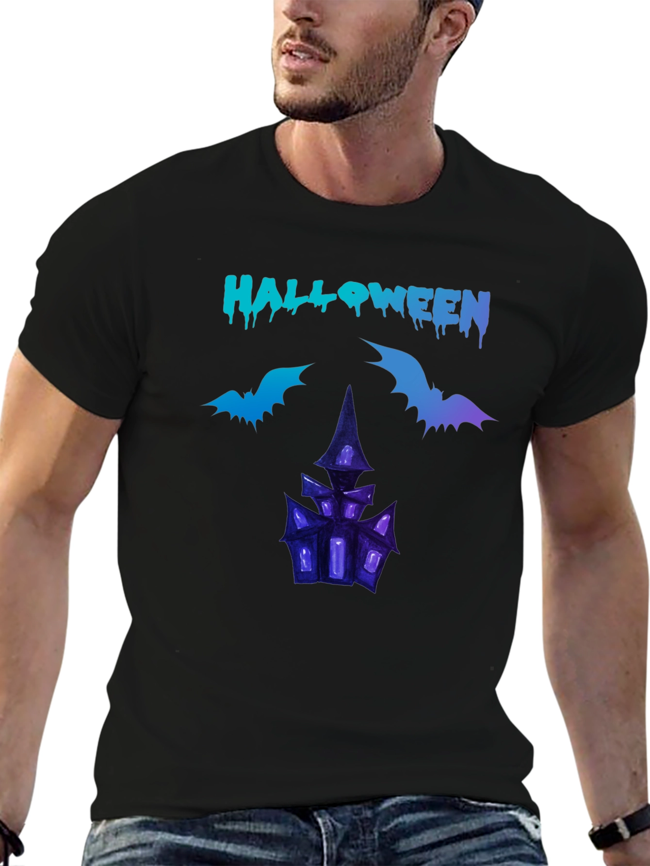 Halloween T-Shirt with Spooky House Design