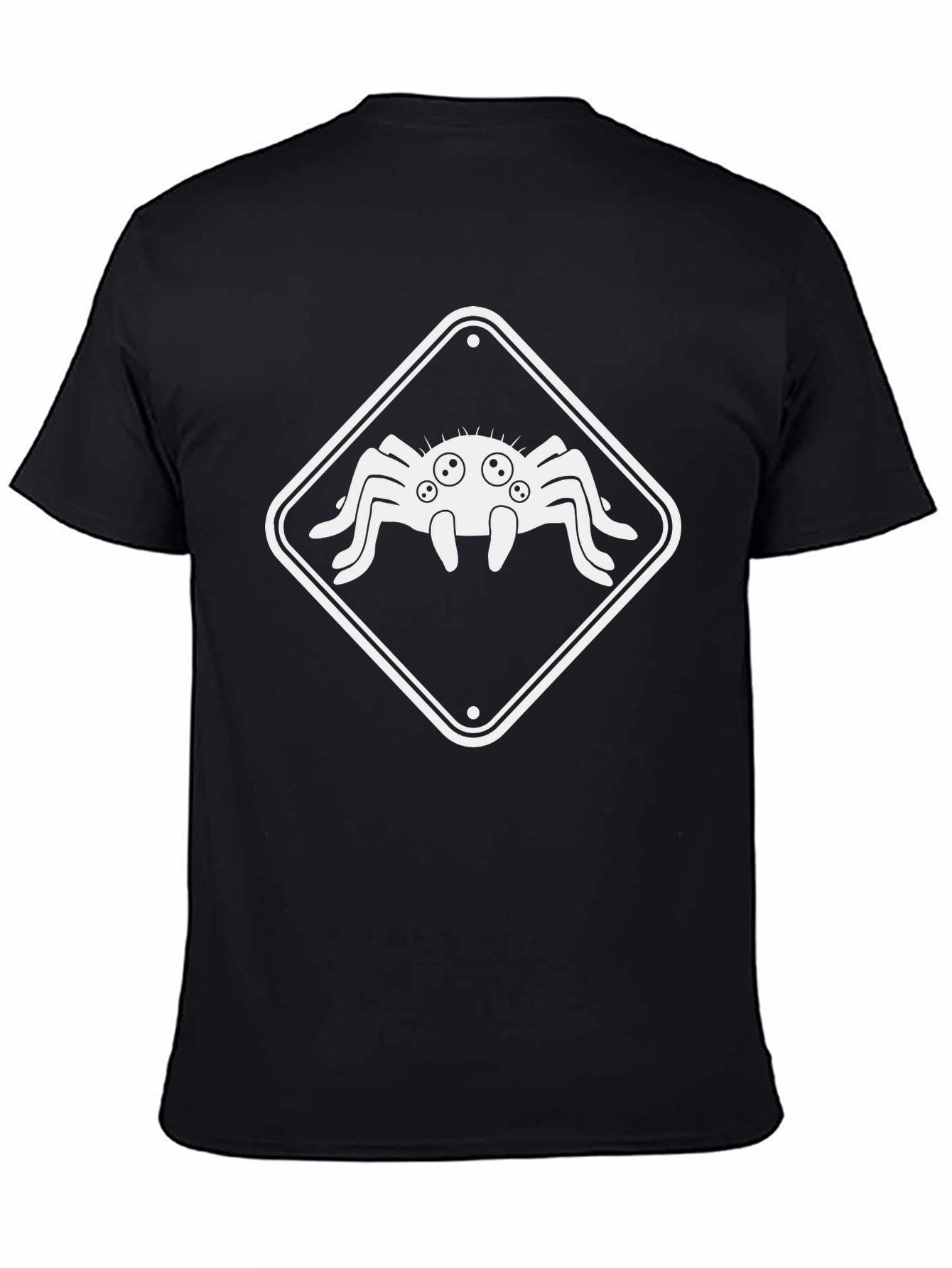 Funny Spider Warning Sign Black T-Shirt