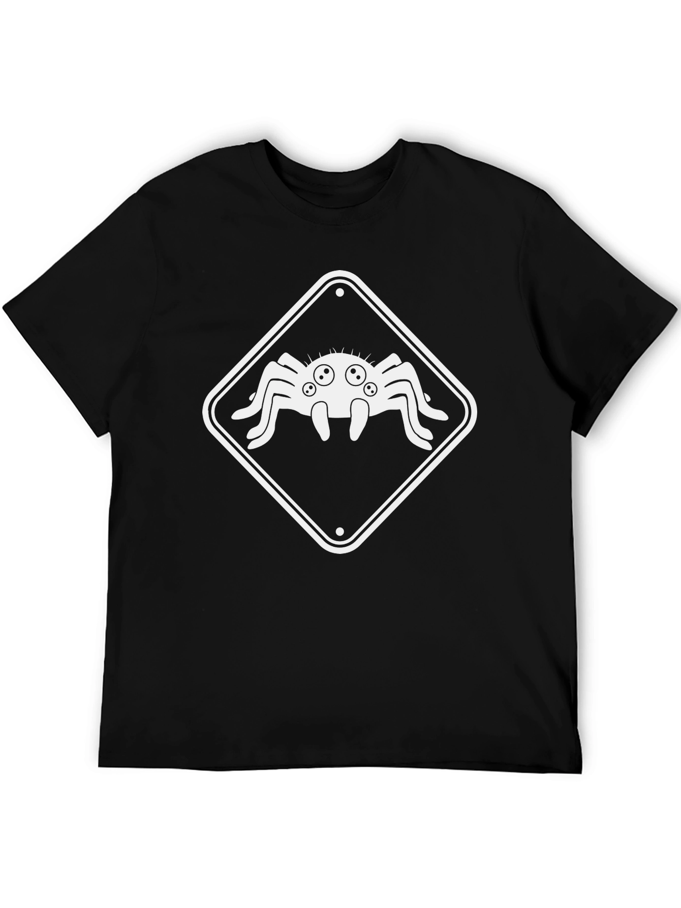 Funny Spider Warning Sign Black T-Shirt