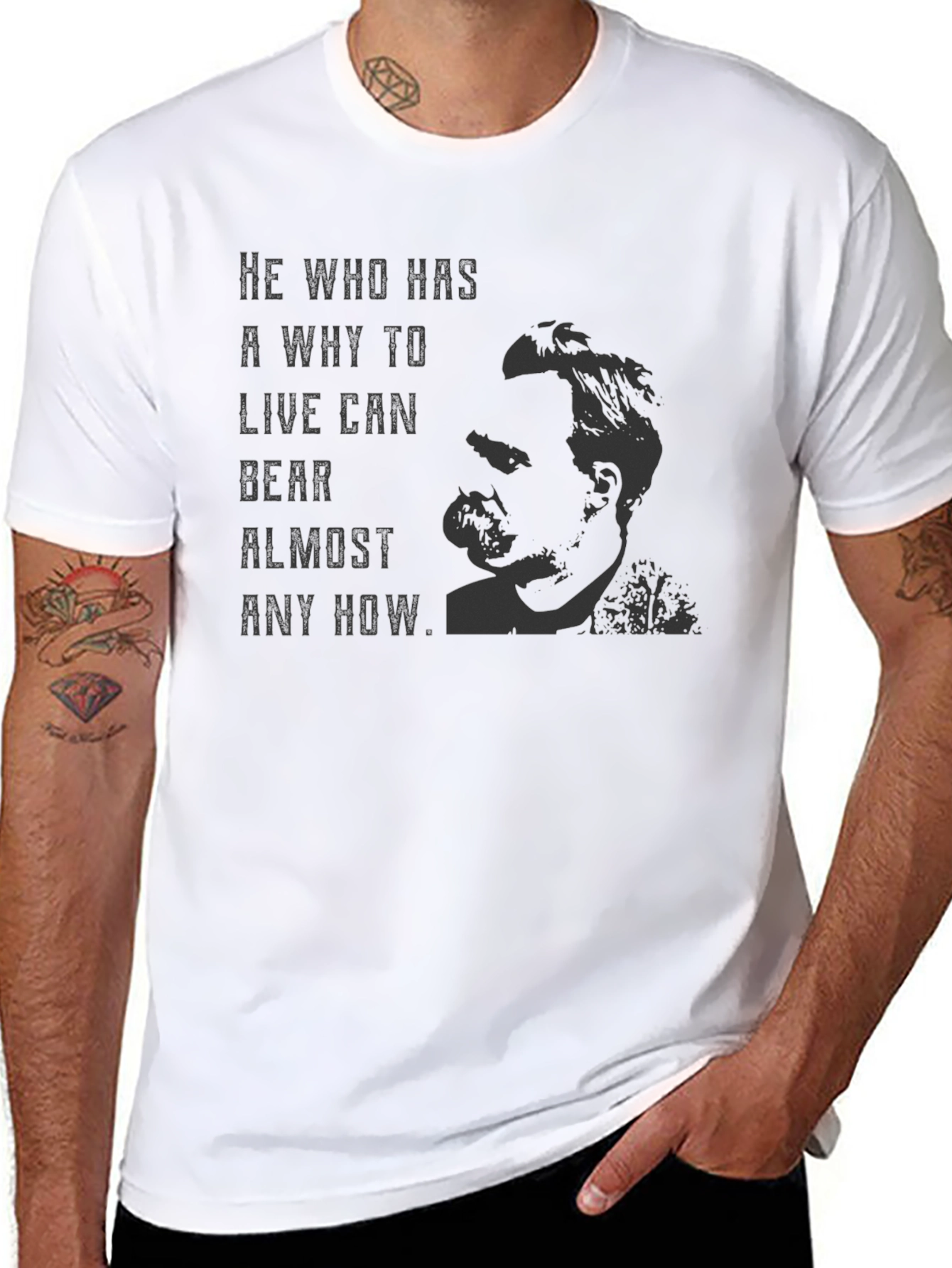 Philosophical Graphic Tee - Nietzsche Quote Black T-Shirt