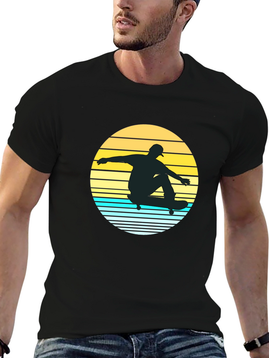 Skateboarder Sunset Graphic Tee - Black Casual Shirt