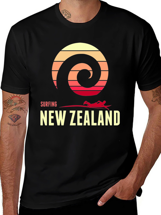 Surfing New Zealand Graphic Tee - Retro Wave Design