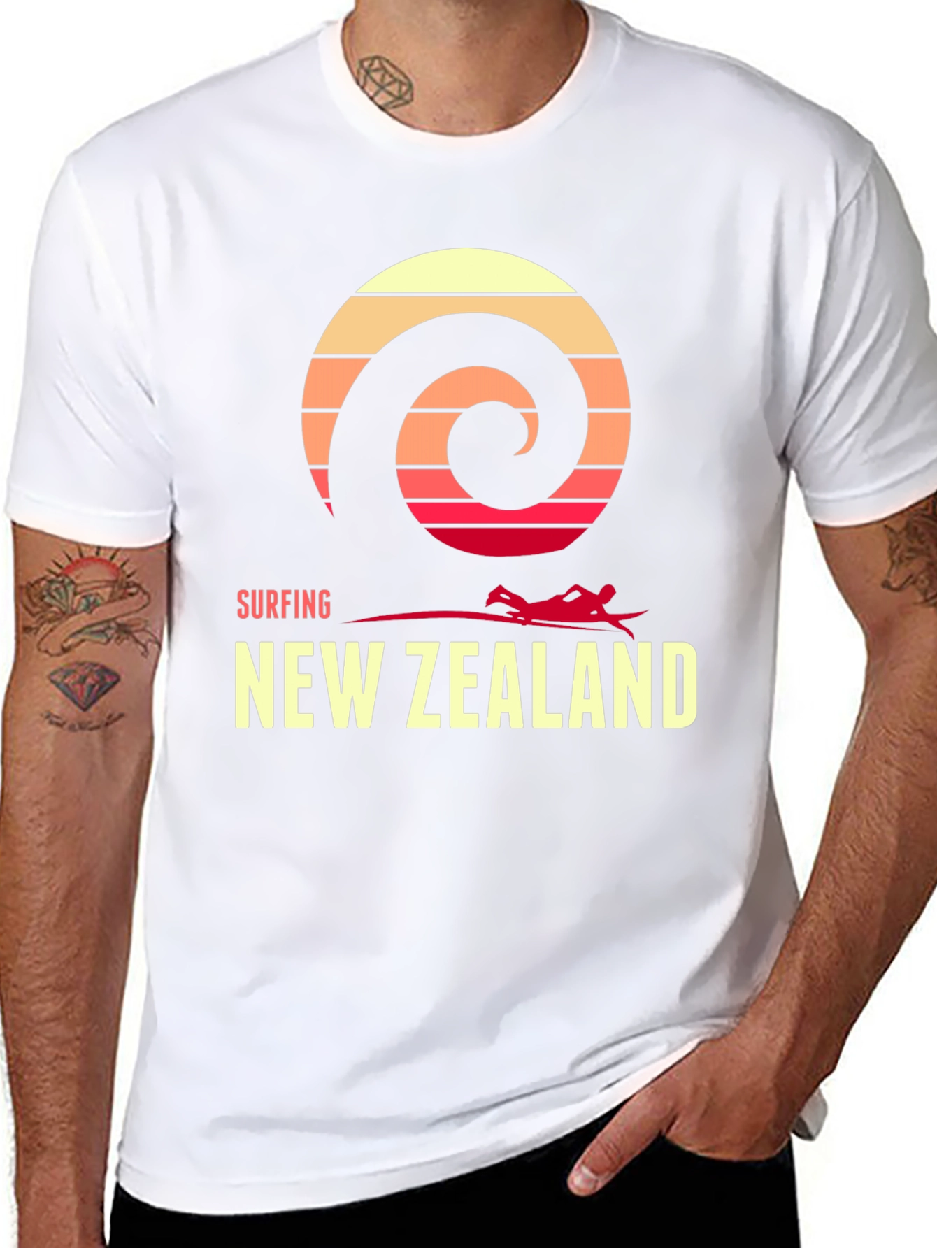 Surfing New Zealand Graphic Tee - Retro Wave Design