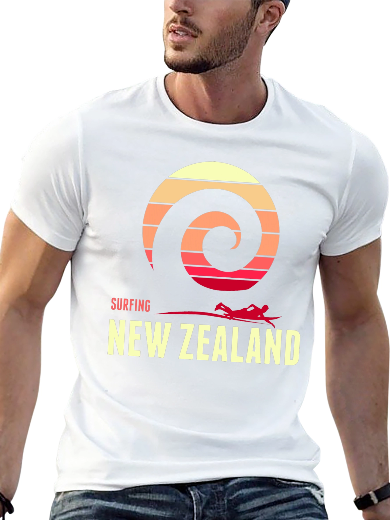 Surfing New Zealand Graphic Tee - Retro Wave Design
