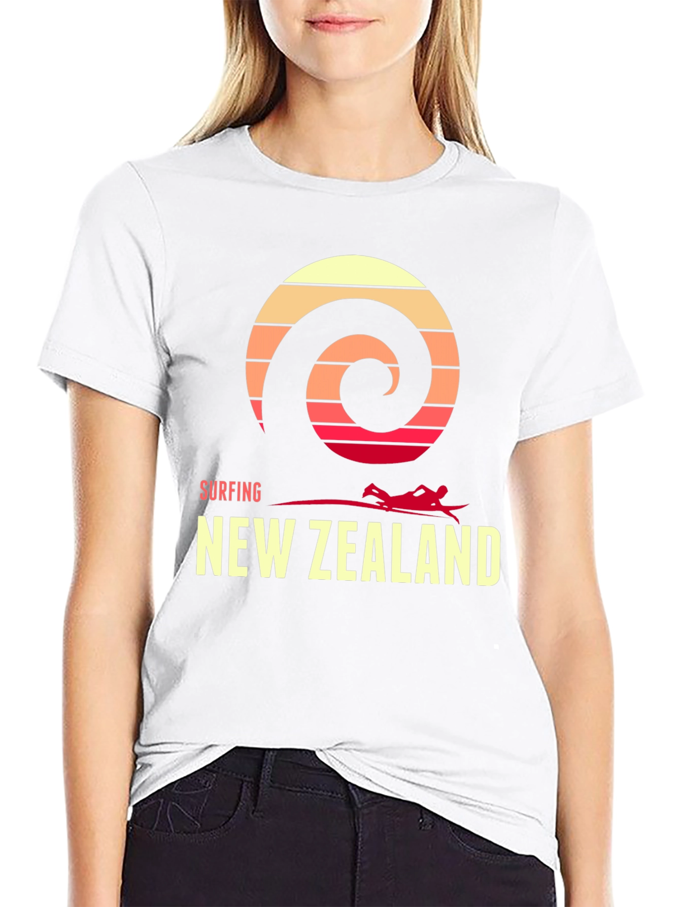 Surfing New Zealand Graphic Tee - Retro Wave Design