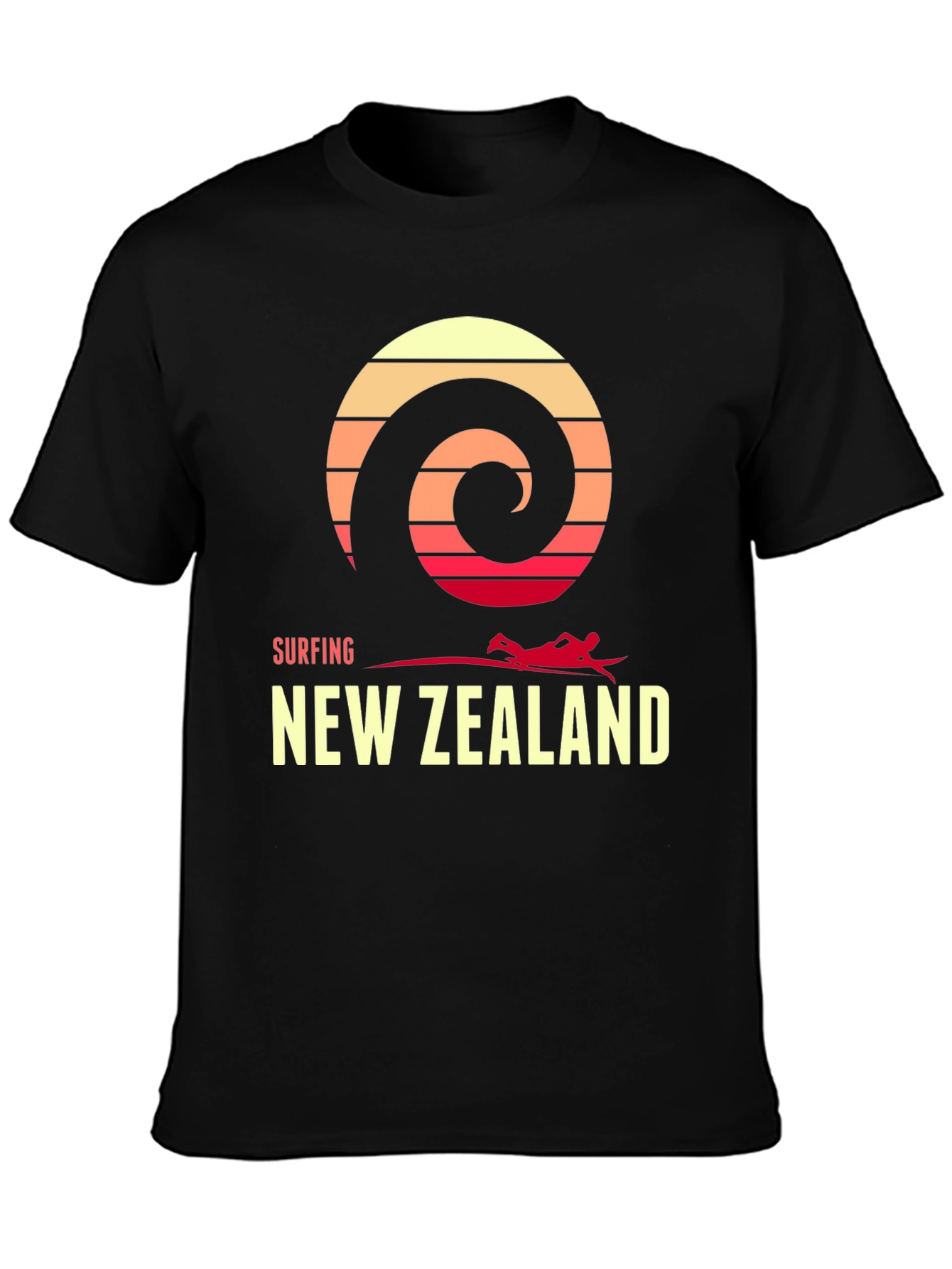 Surfing New Zealand Graphic Tee - Retro Wave Design