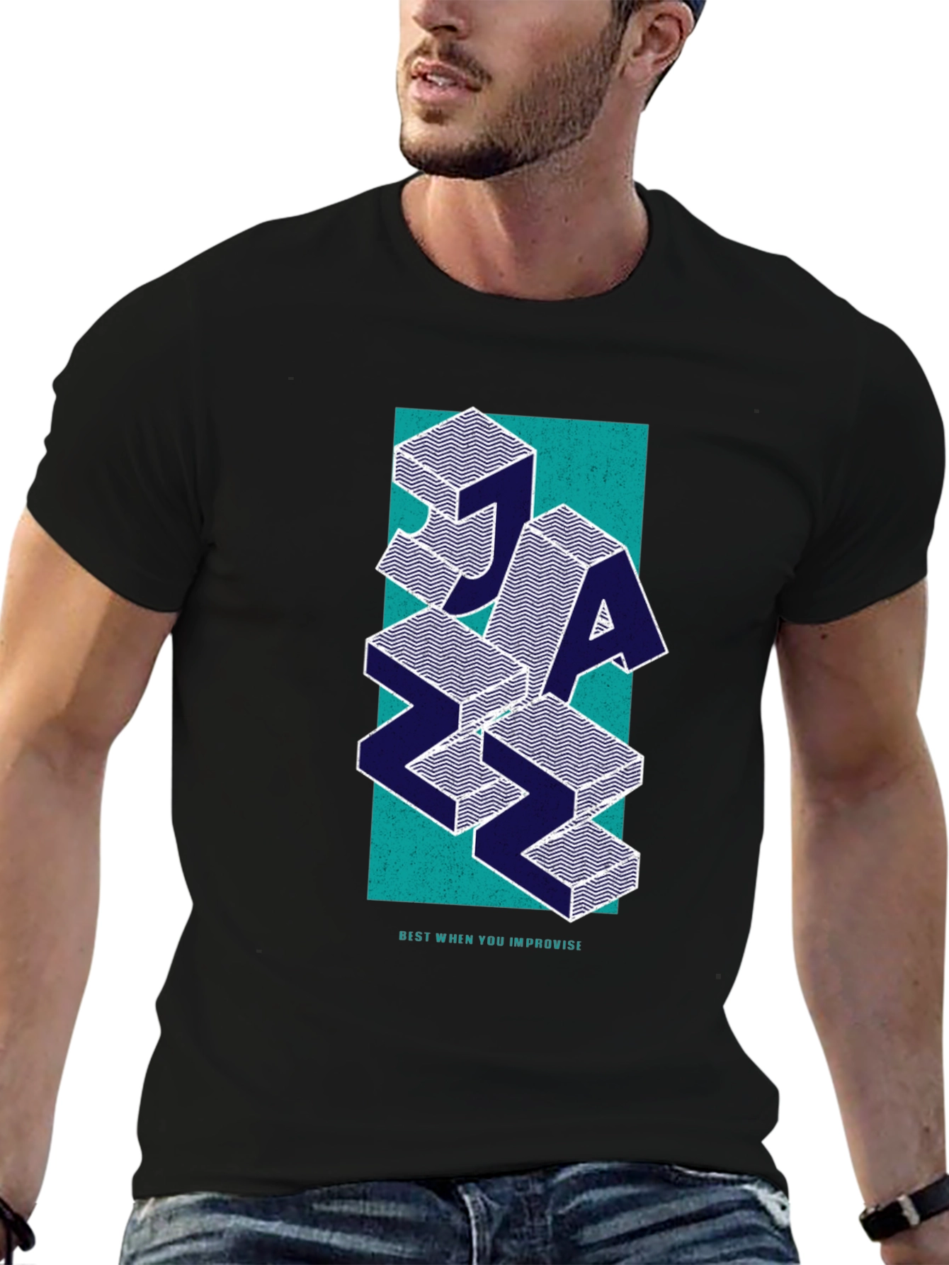 Geometric Jazz Graphic Tee - Black