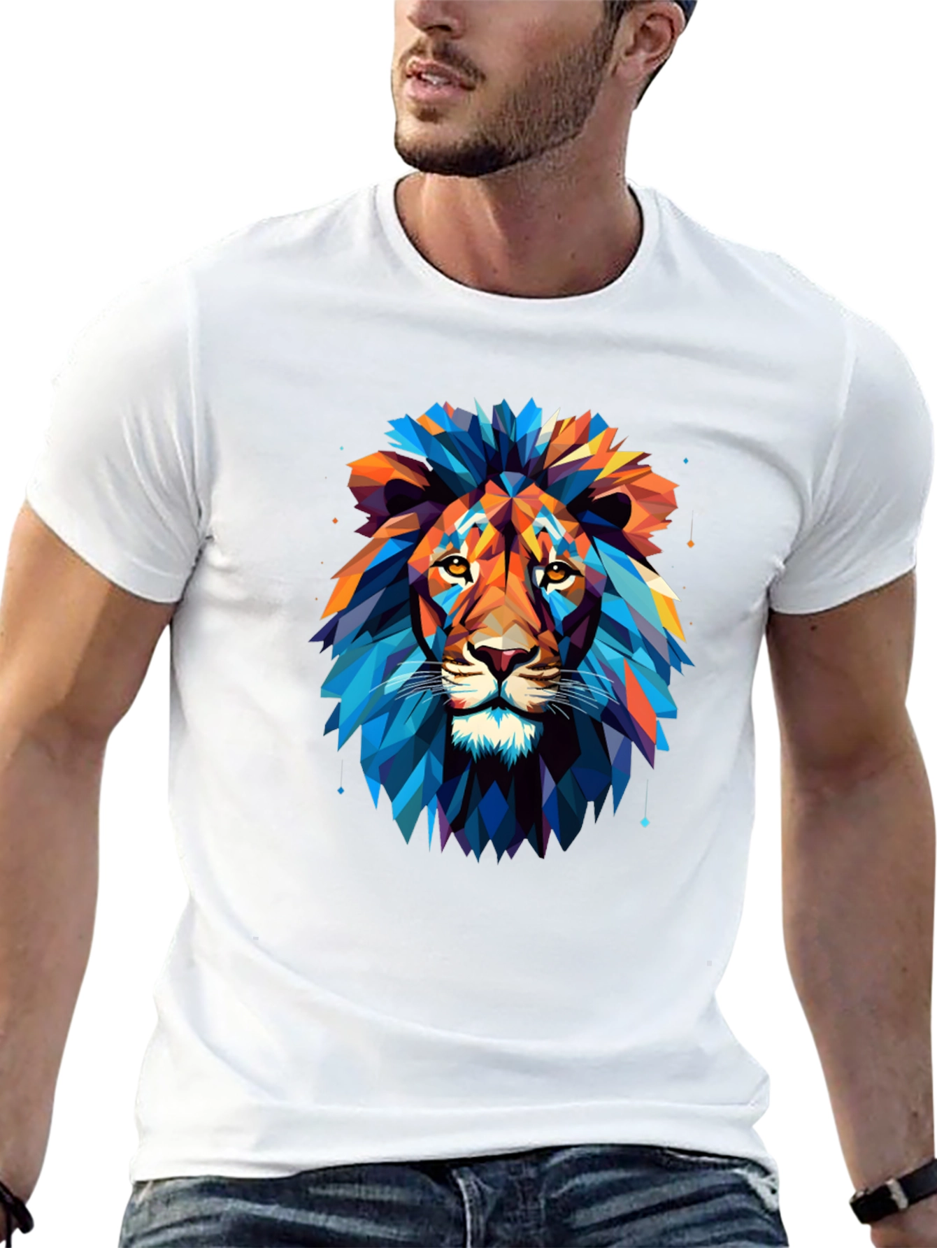 Geometric Lion Graphic T-Shirt - Bold Statement Tee