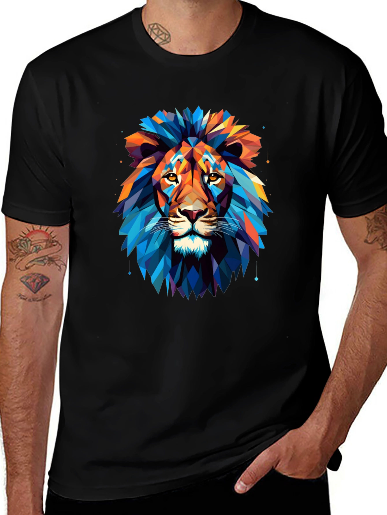 Geometric Lion Graphic T-Shirt - Bold Statement Tee