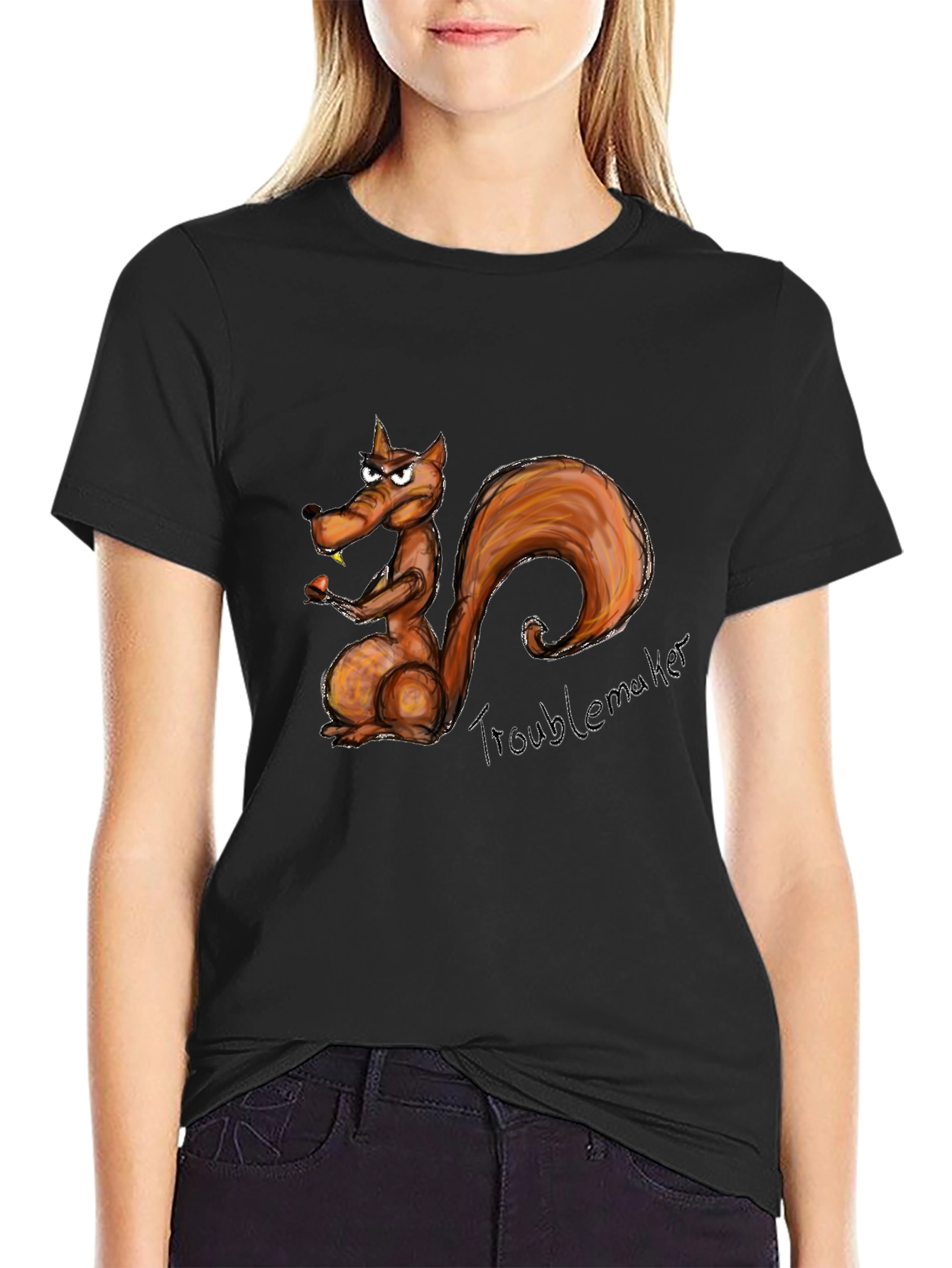 Troublemaker Squirrel Graphic Black T-Shirt