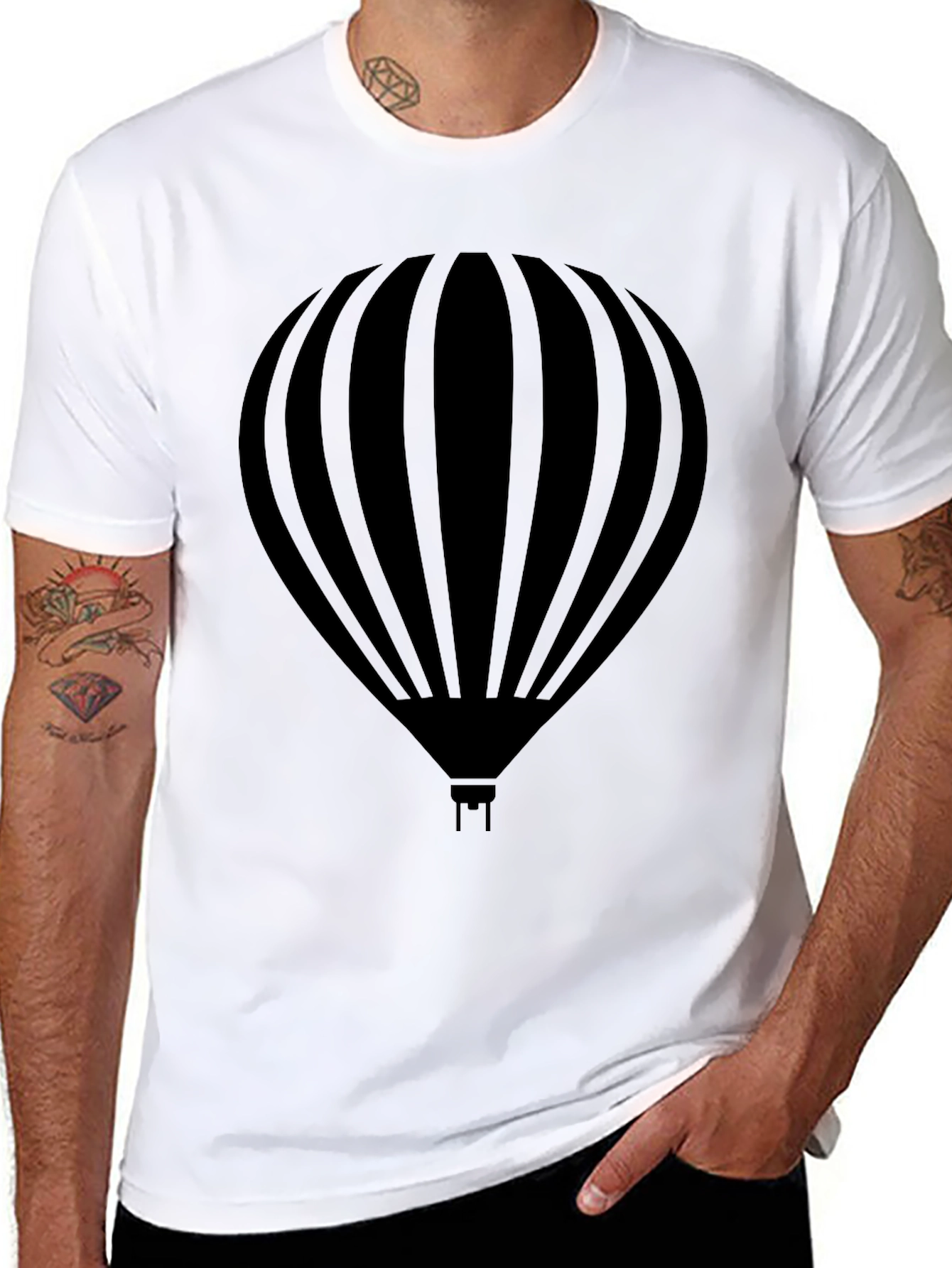 Mens Black Hot Air Balloon Graphic Tee