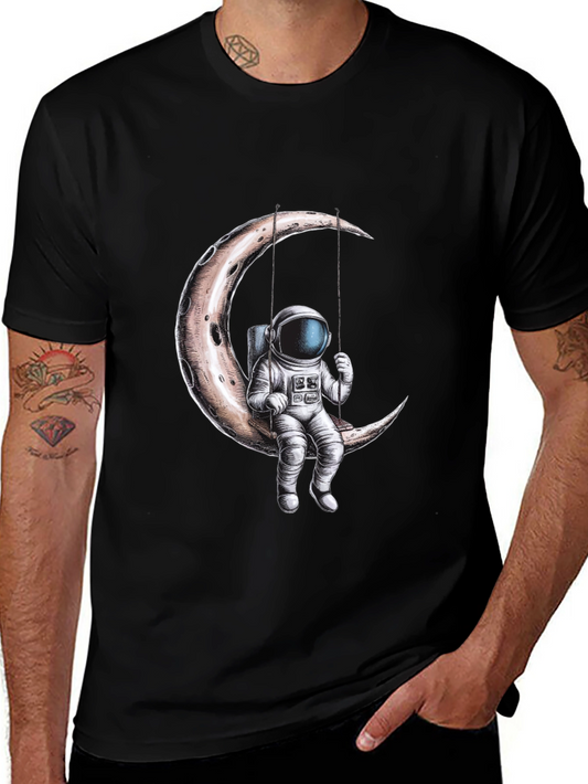 Astronaut on Moon Swing Graphic T-Shirt - Unique Spaceman Tee